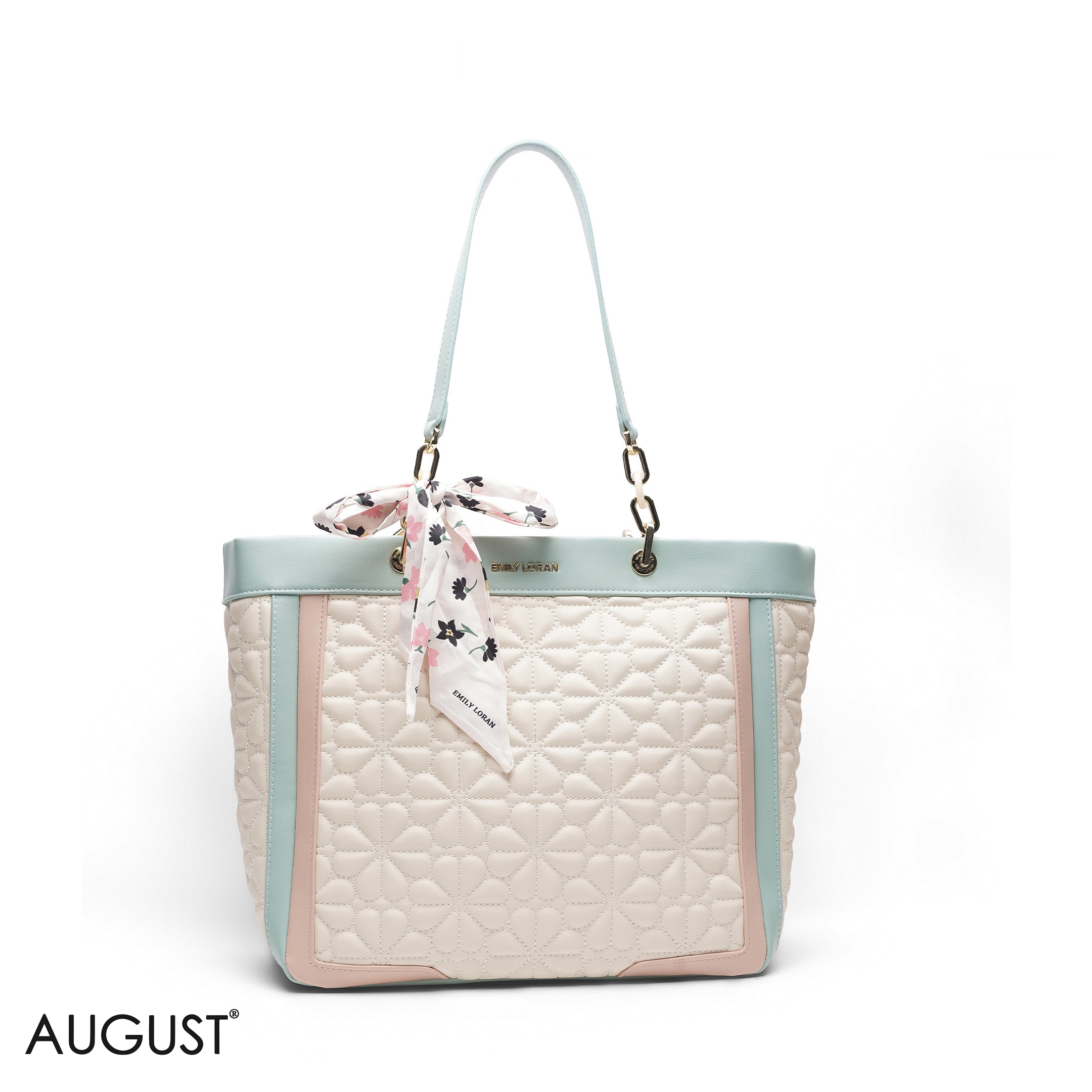 MULTI COLOR TOTE BAG WITH FLORAL SCARF - LARGE