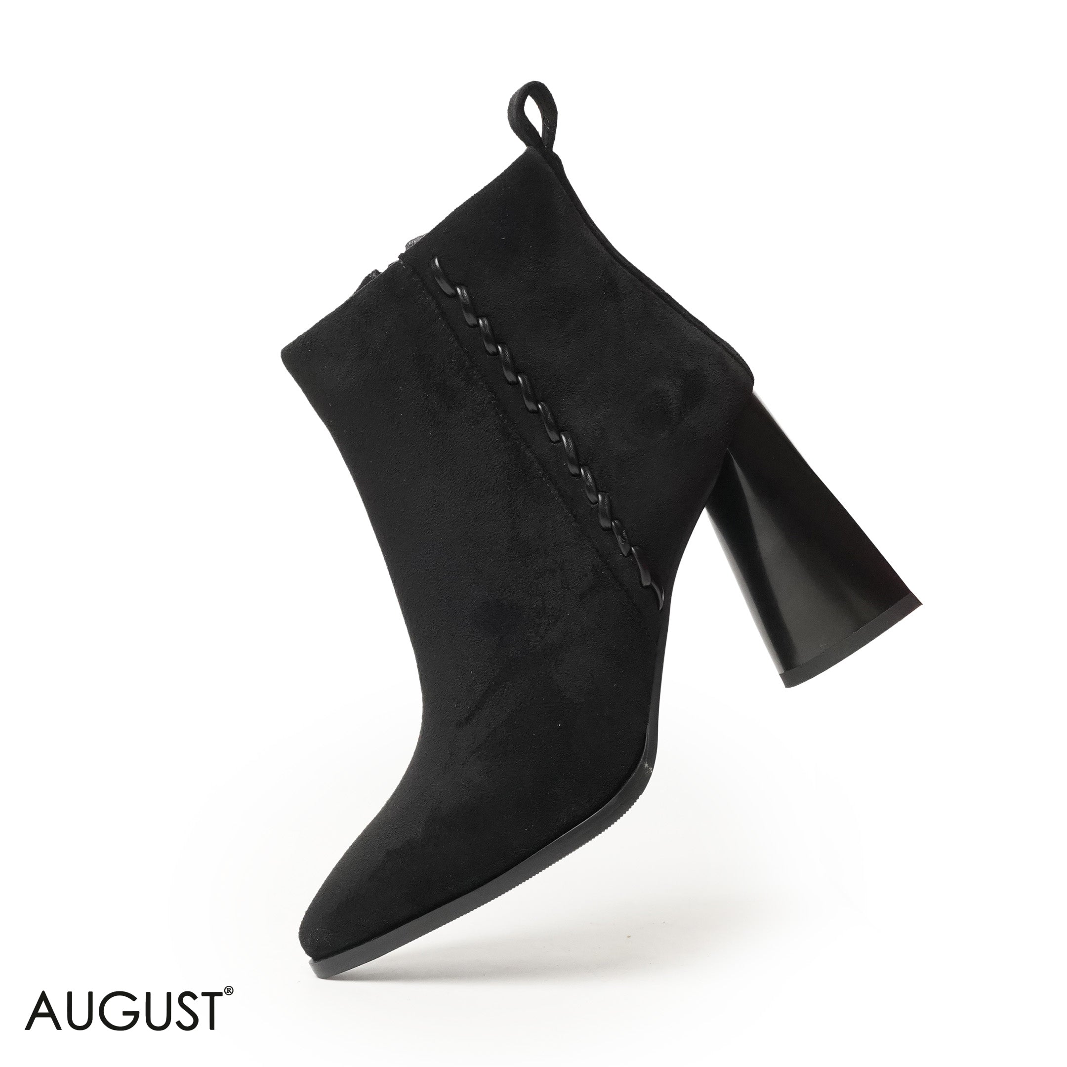 BLACK CHAMOIS LEATHER HEELED BOOTS WITH SIDE ZIPPER