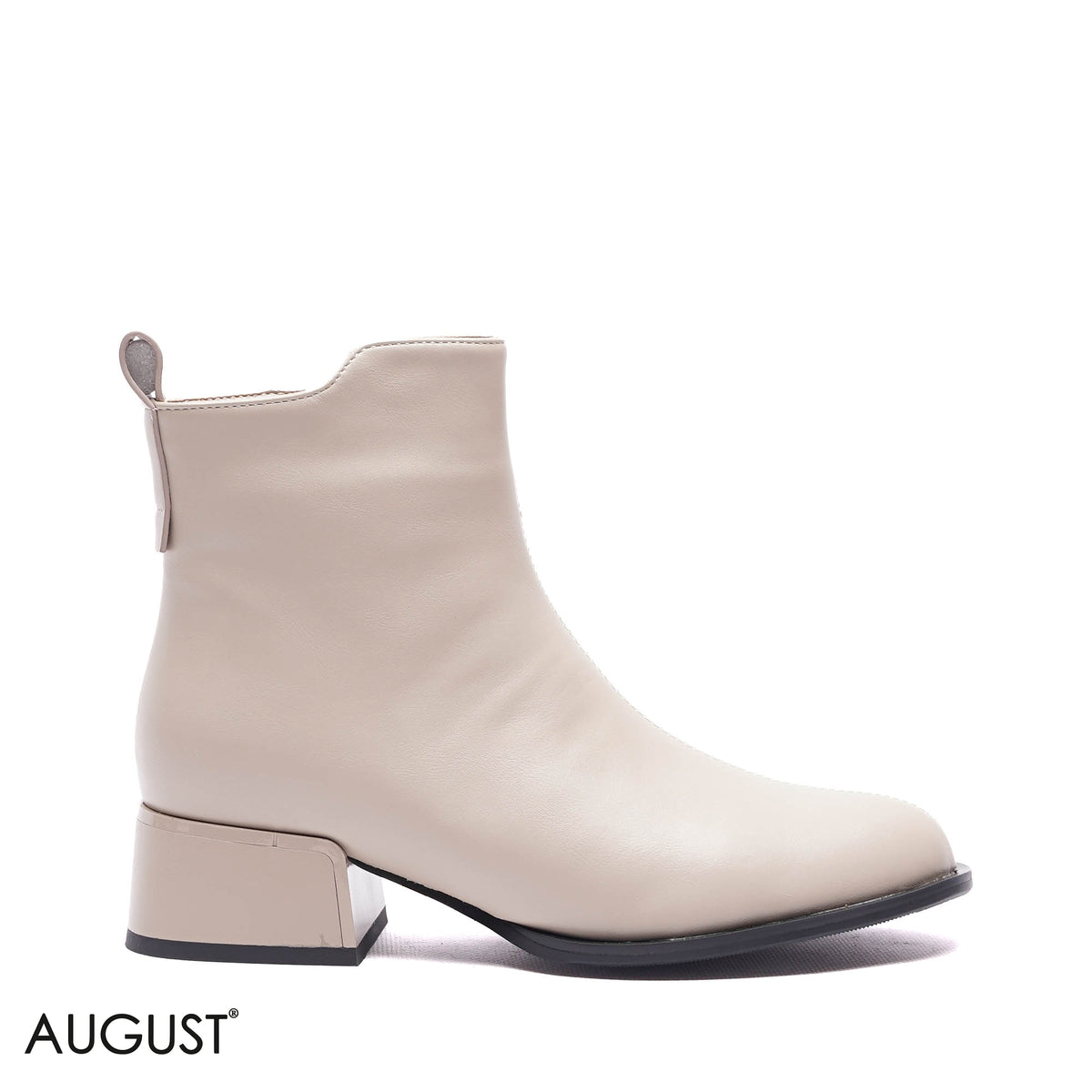 CENTER-SEAM LOW BLOCK HEEL ANKLE BOOTS