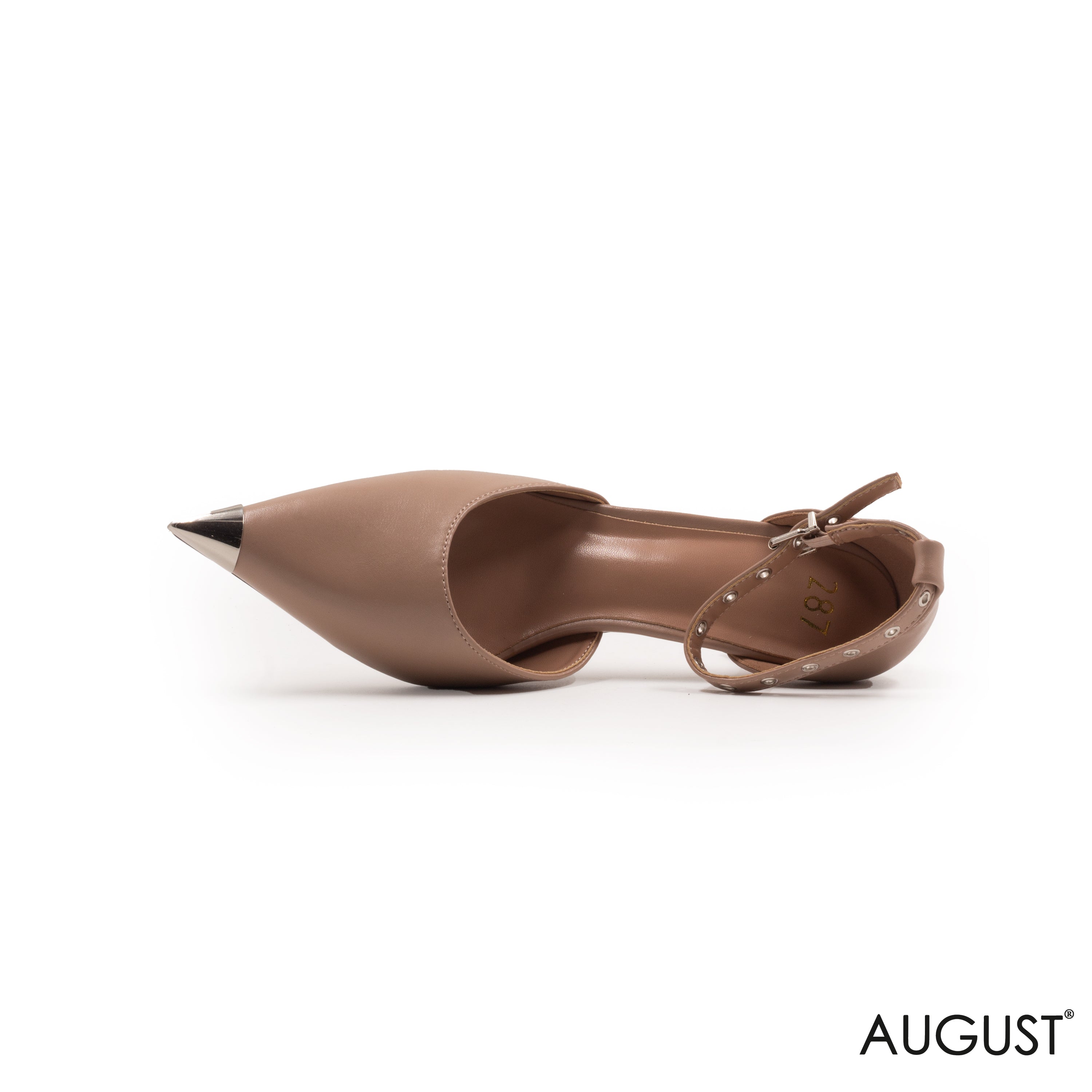 SMOOTH LEATHER ,METALLIC POINTED TOE WITH ANKLE STRAP
