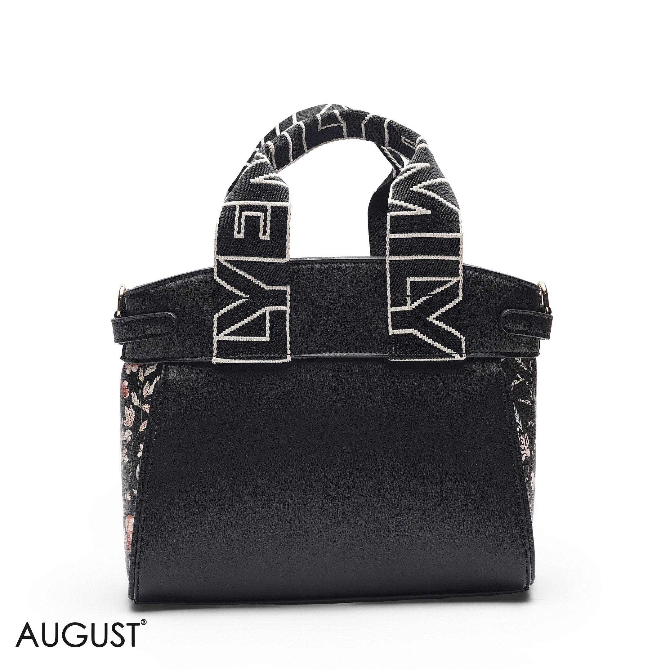 BLACK FLORAL TOTE BAG WITH POUCH - MED