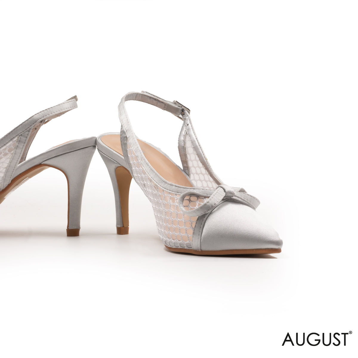 MESH SLINGBACK MED- HEEL SHOES WITH BOW DETAIL
