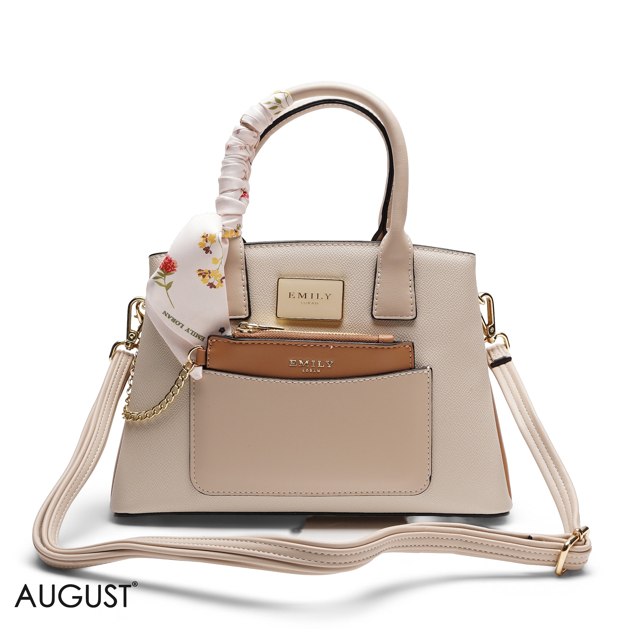 CHIC SATCHEL WITH POUCH AND SIGNATURE SCARF BAG
