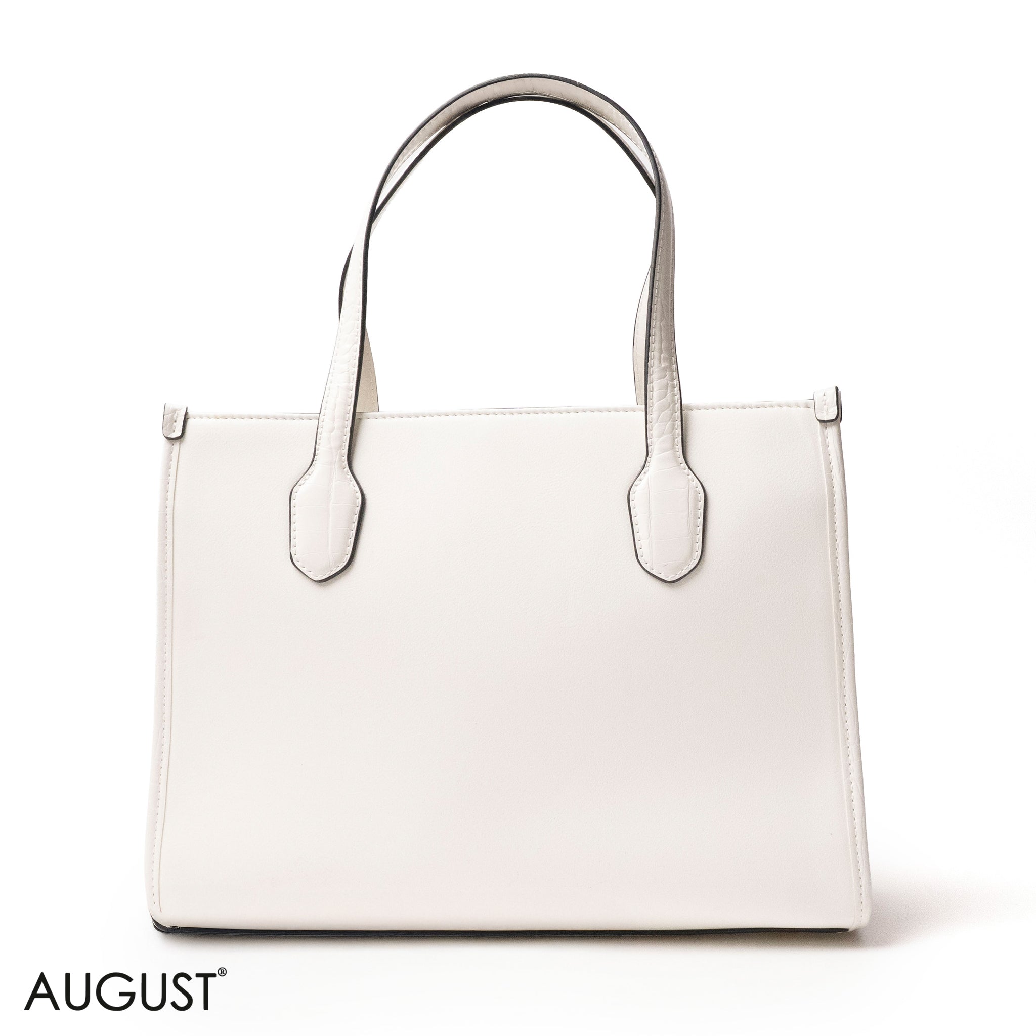 WHITE SMOOTH LEATHER HANDBAG WITH FLORAL PRINT SCARF - LARGE