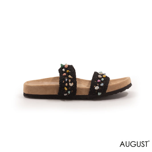 BLACK BRAIDED STRAPS SLIPPERS WITH CORK SOLE
