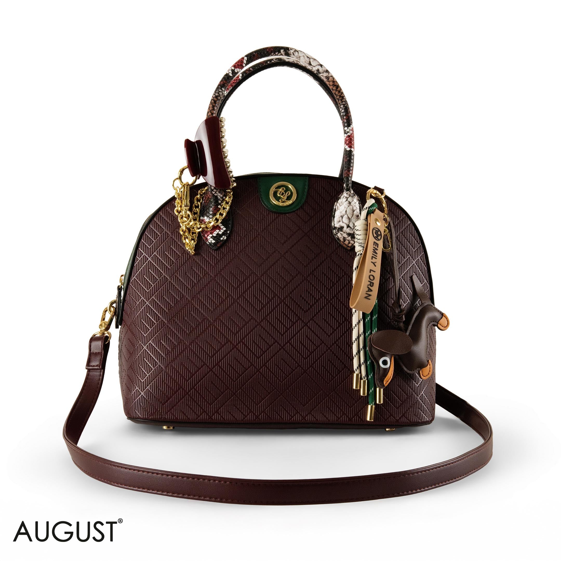 EMILY LORAN EMBOSSED LEATHER HANDBAG WITH ACCESSORIES - LARGE