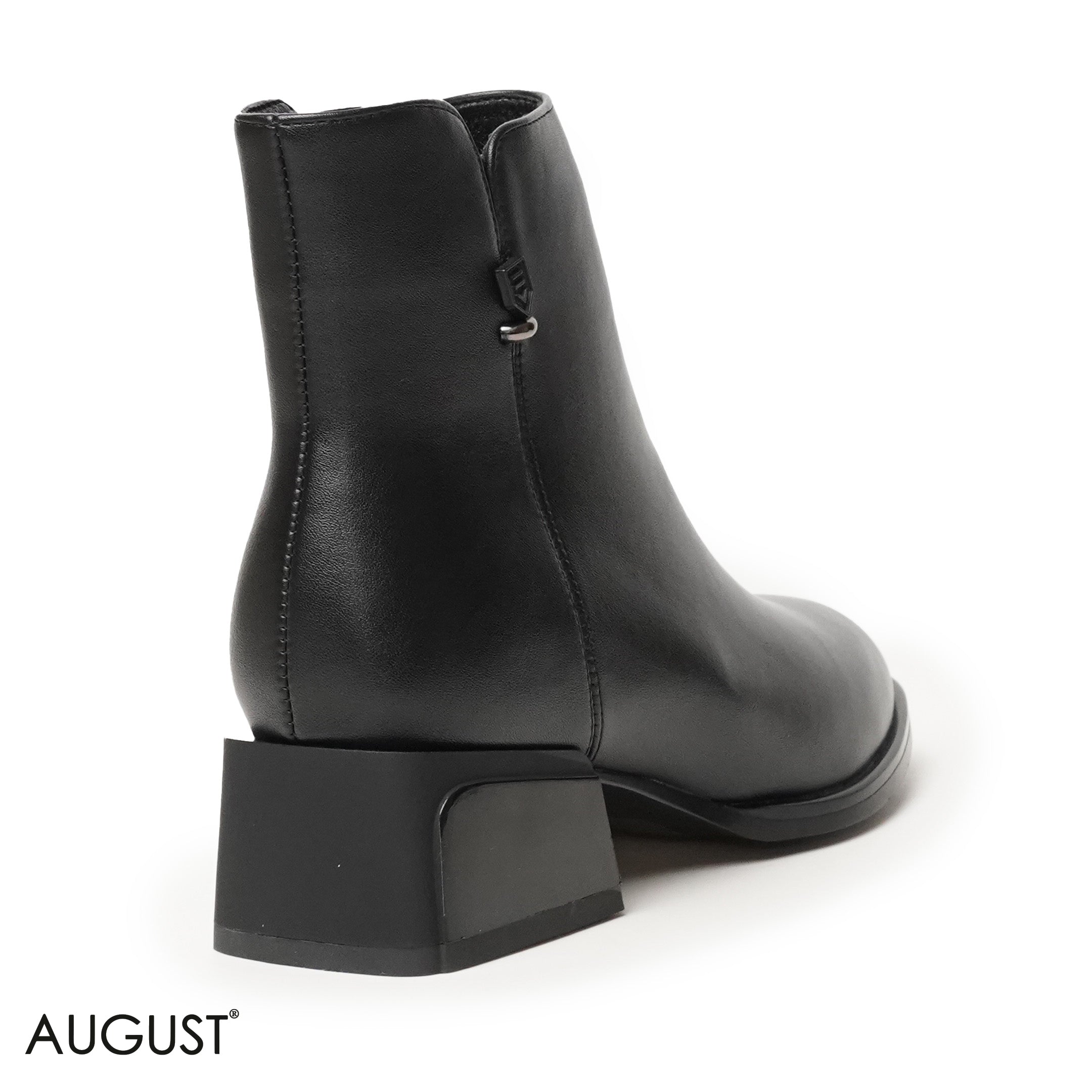 BLACK SMOOTH LEATHER ANKLE BOOTS WITH SIDE ZIPPER