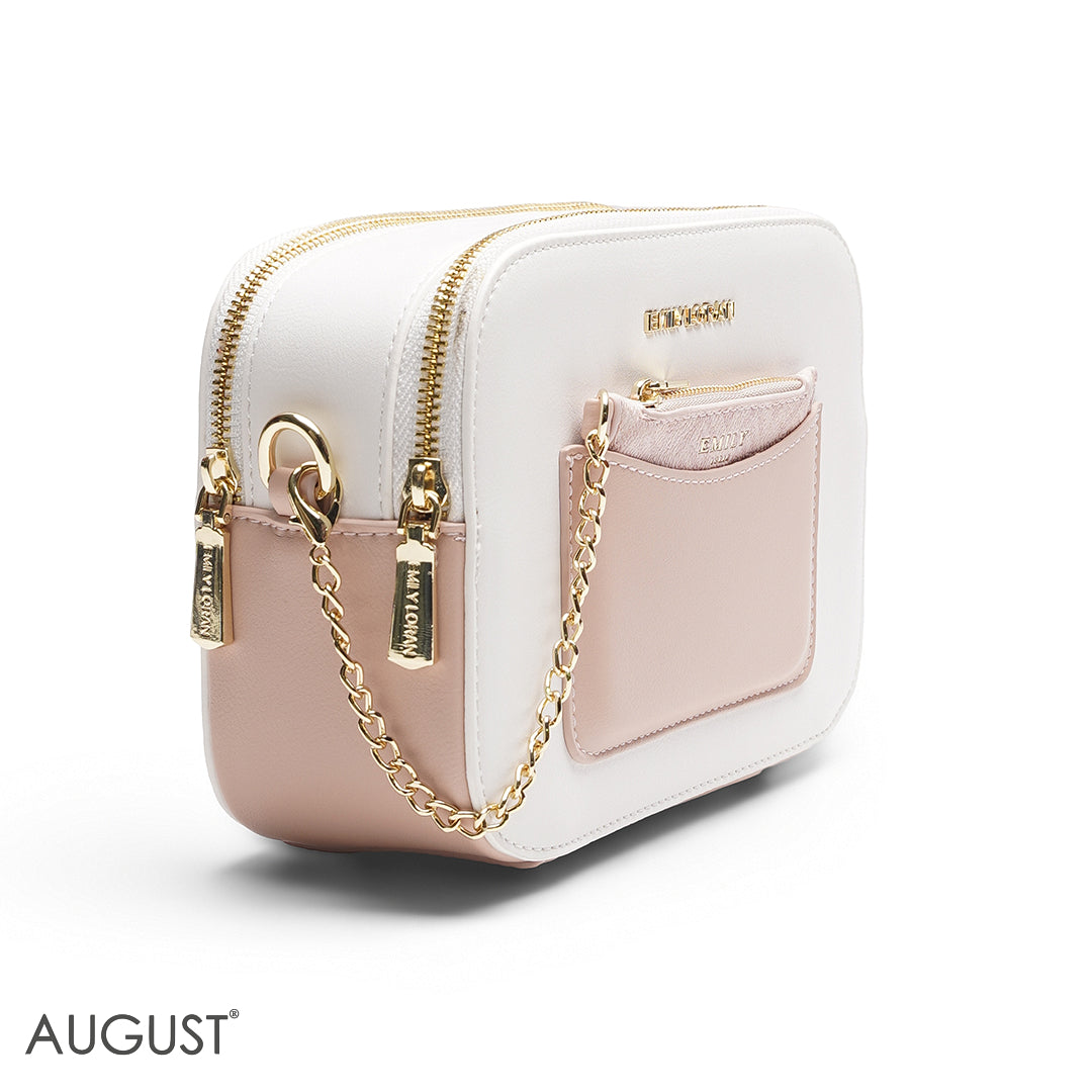 WHITE & BEIGE CAMERA BAG WITH FRONT POUCH