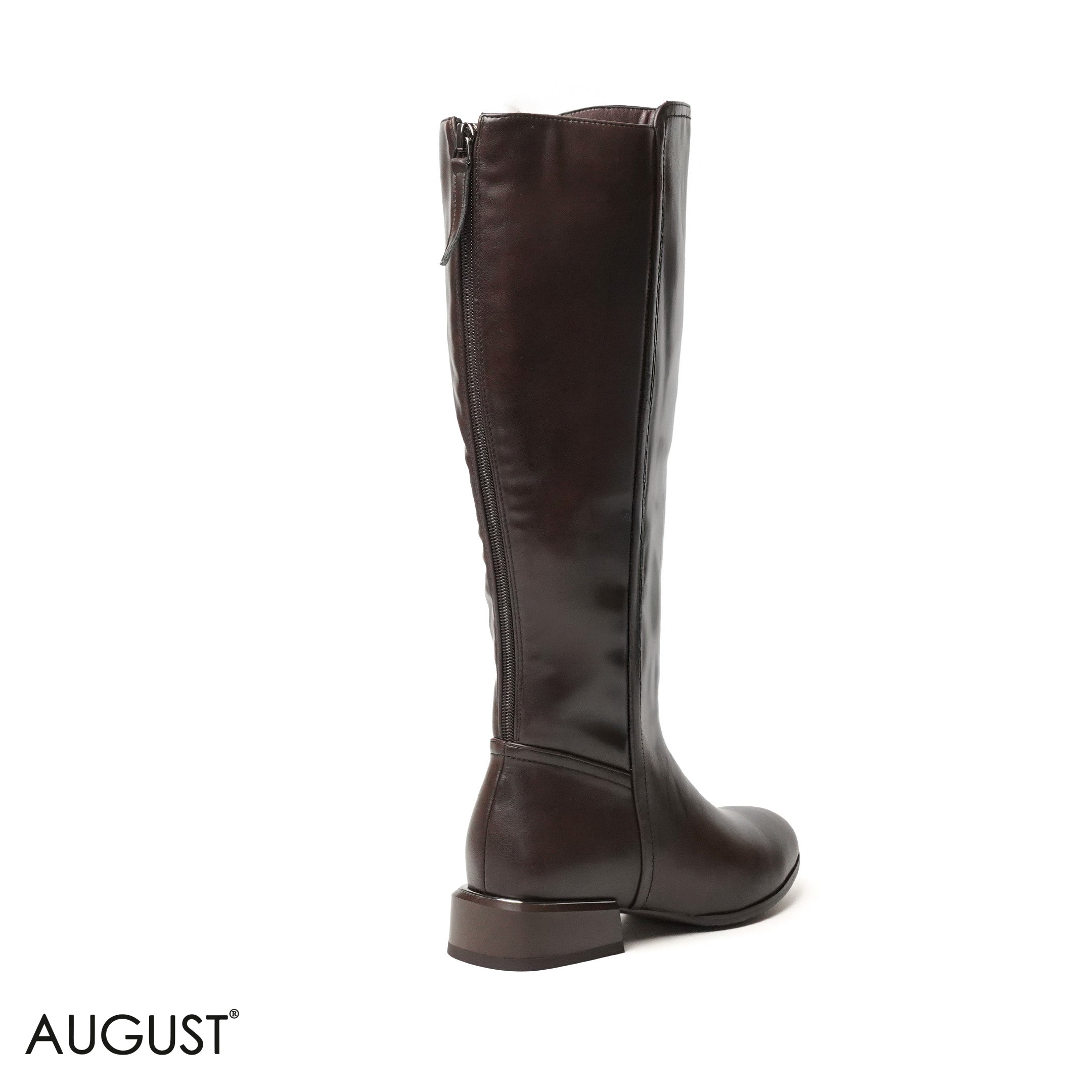 BROWN LEATHER LONG BOOTS WITH BACK ZIPPER