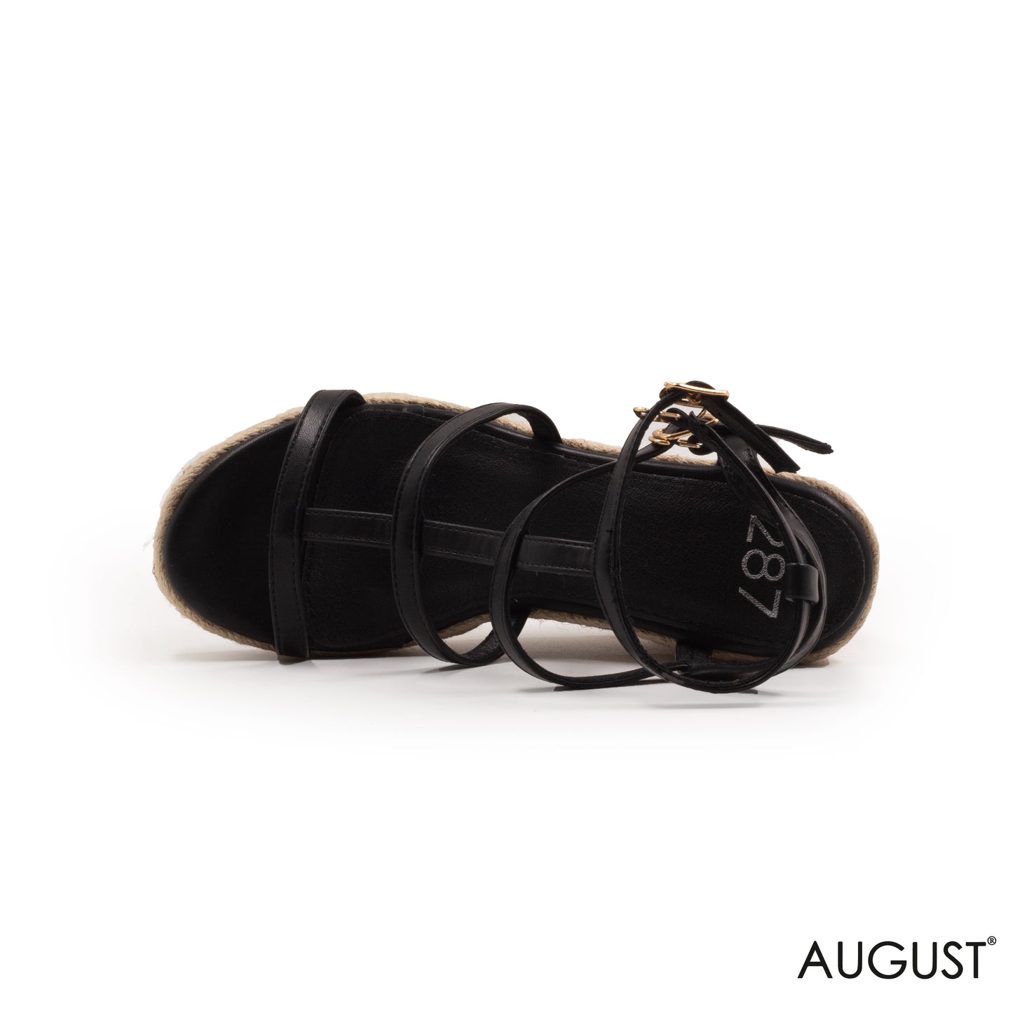 BLACK STRAPPY WEDGE SANDALS WITH BUCKLE