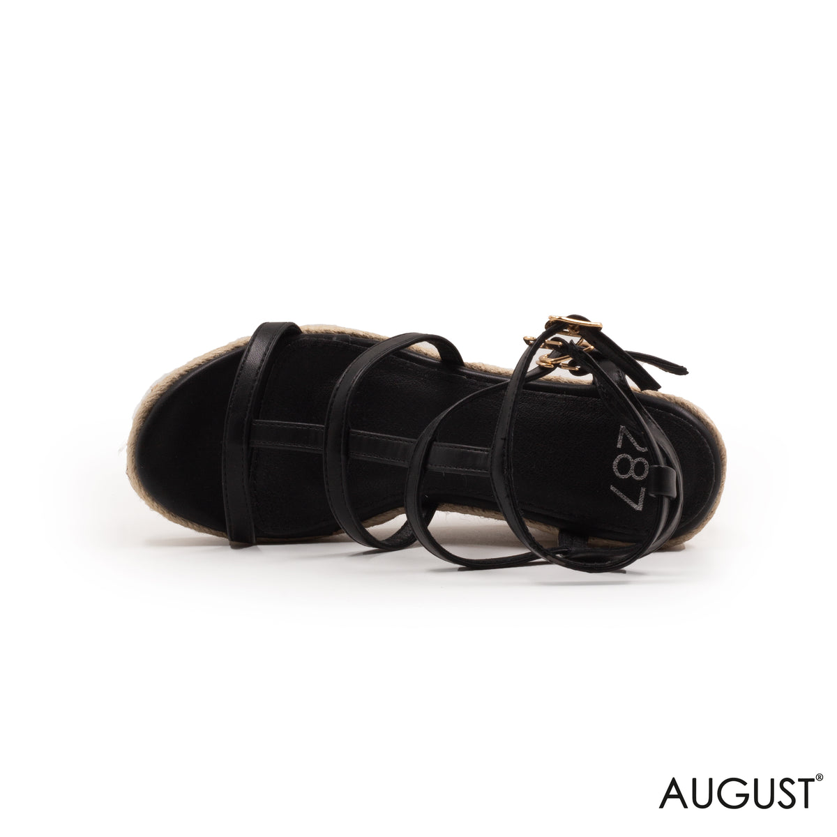 BLACK STRAPPY WEDGE SANDALS WITH BUCKLE