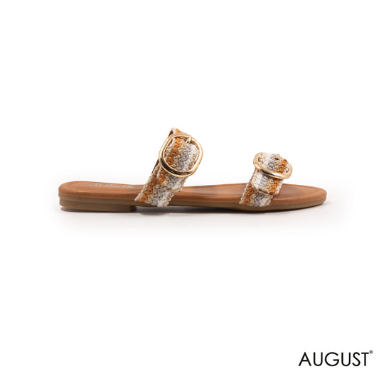 WOVEN RIBBONS FLAT SLIPPERS WITH BUCKLE