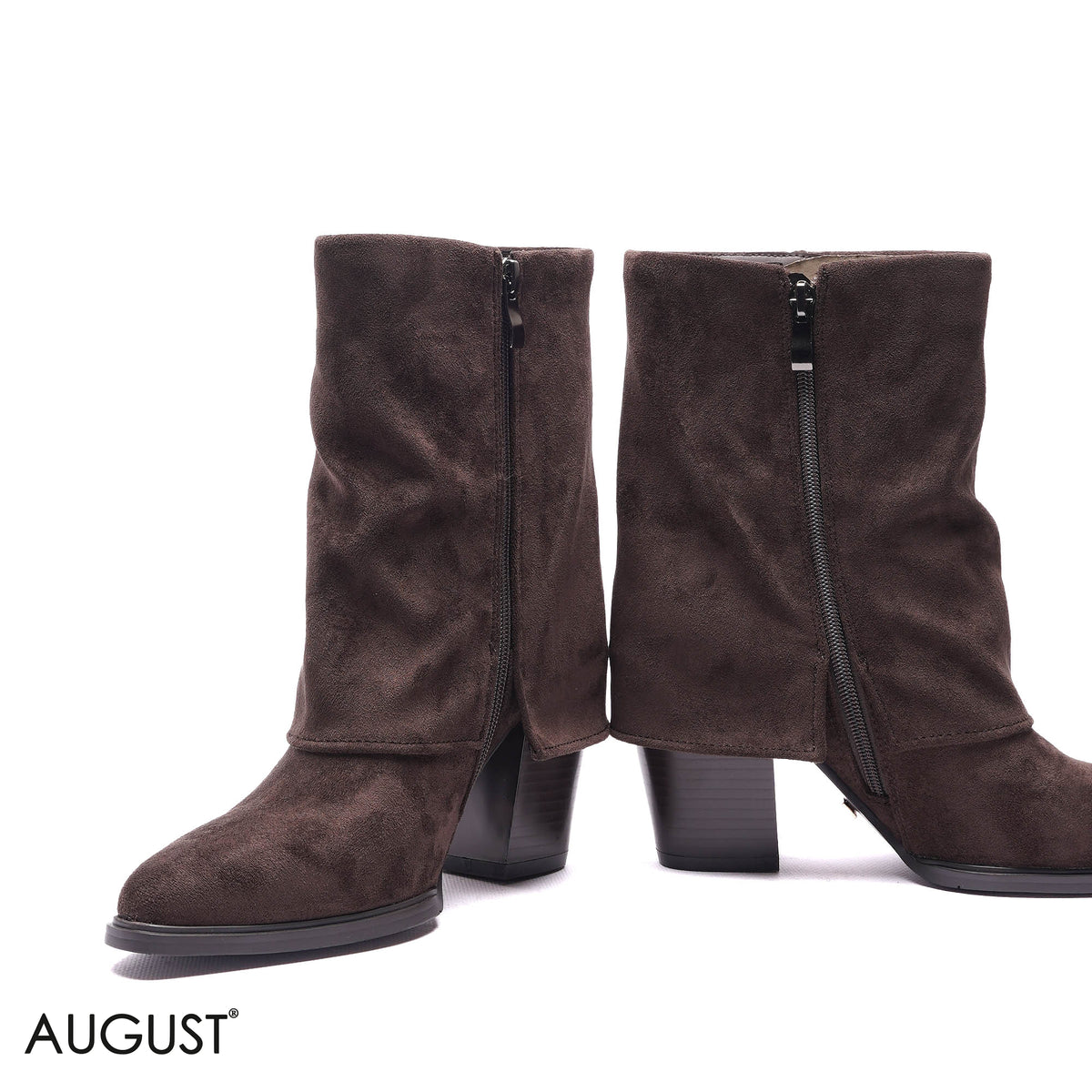 FOLD-OVER SUEDE BLOCK HEEL BOOTS