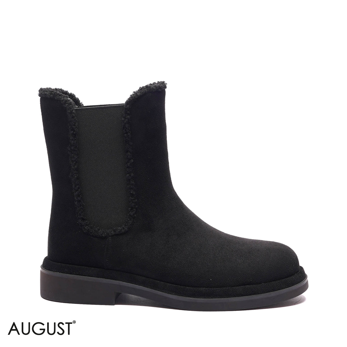 SHEARLING-TRIM SUEDE FLAT BOOTS