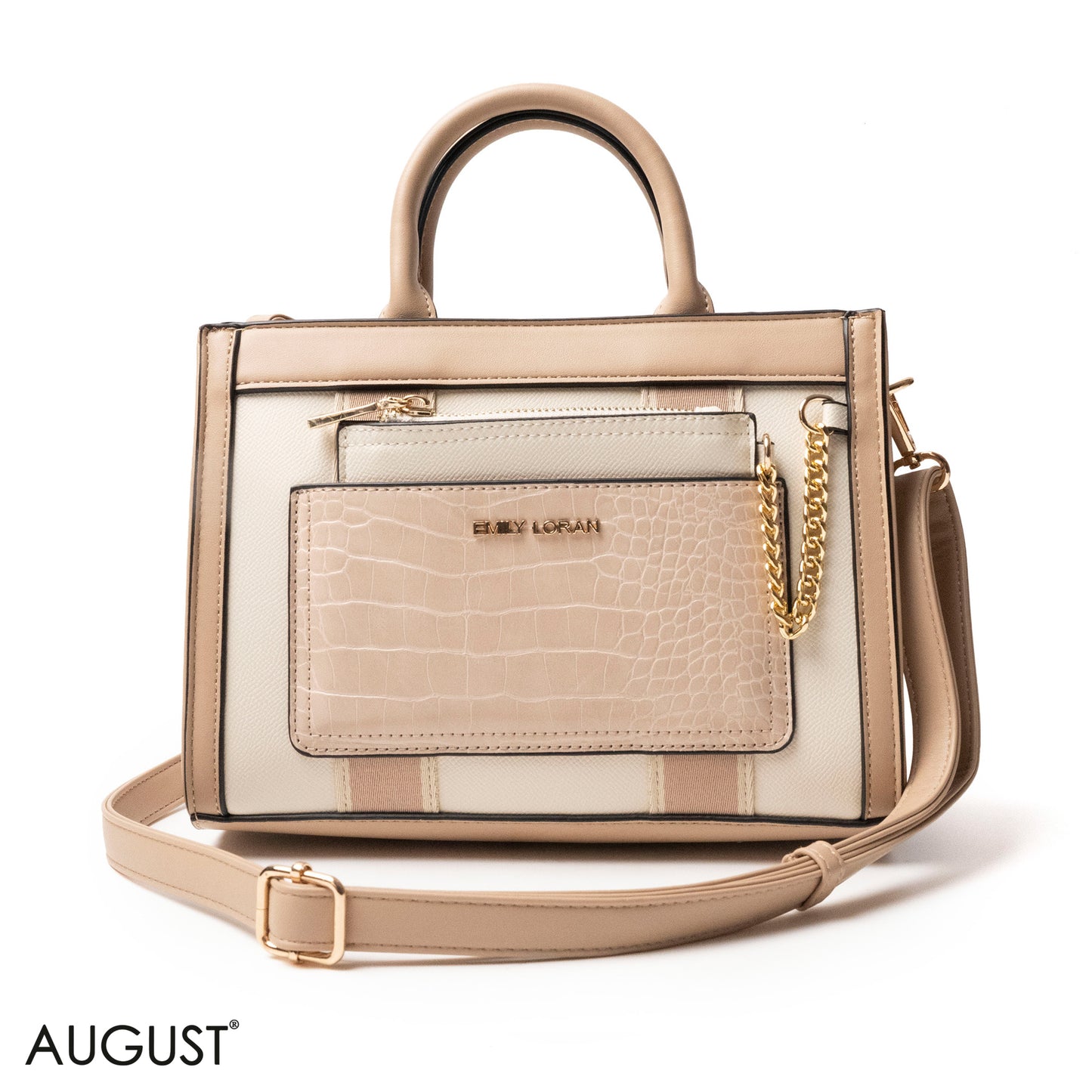 EMILY LORAN HANDBAG WITH FABRIC ACCENTS - MED