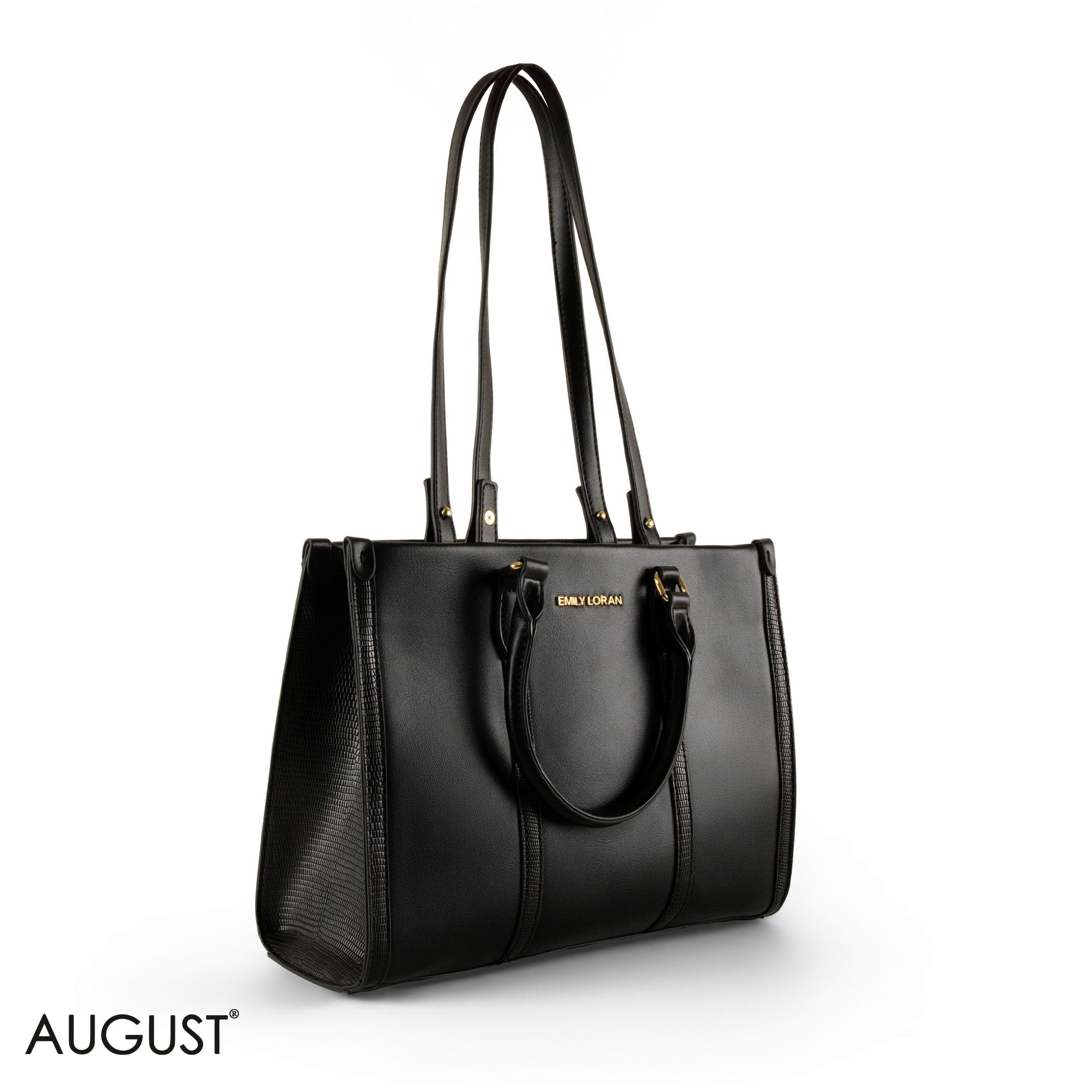BLACK EMILY LORAN HANDBAG WITH BLACK LEATHER TRIM -MED