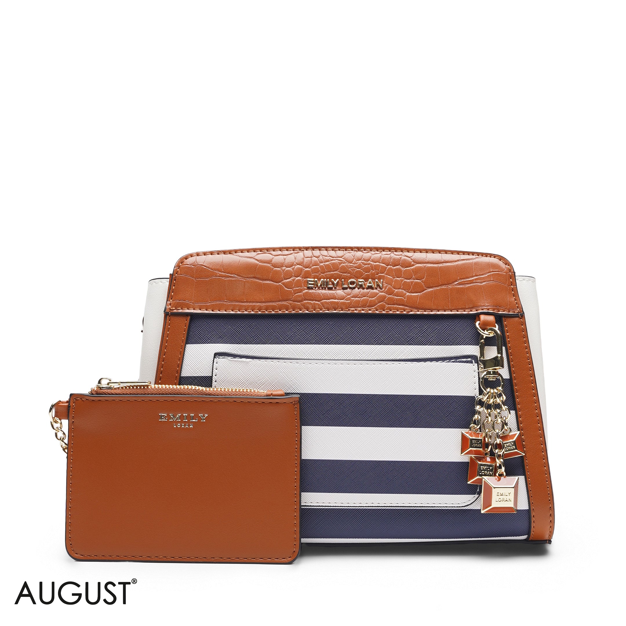 STRIPED NAVY SCARF TOTE BAG - SMALL