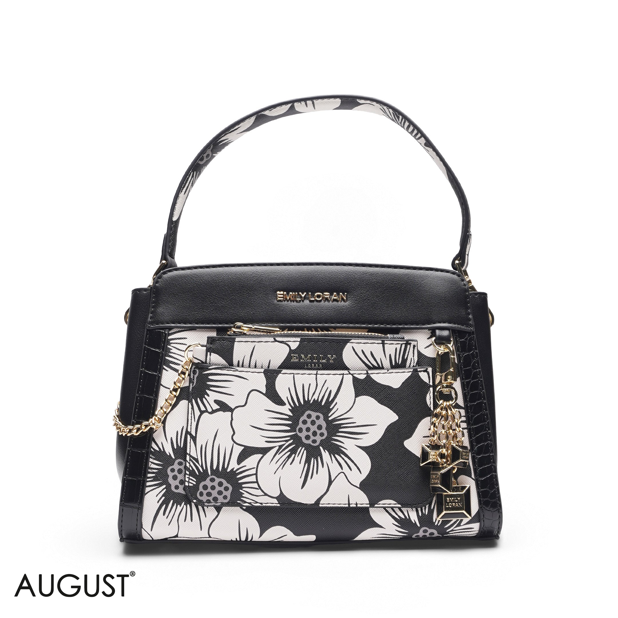 BLACK WHITE FLORAL SCARF BAG - SMALL