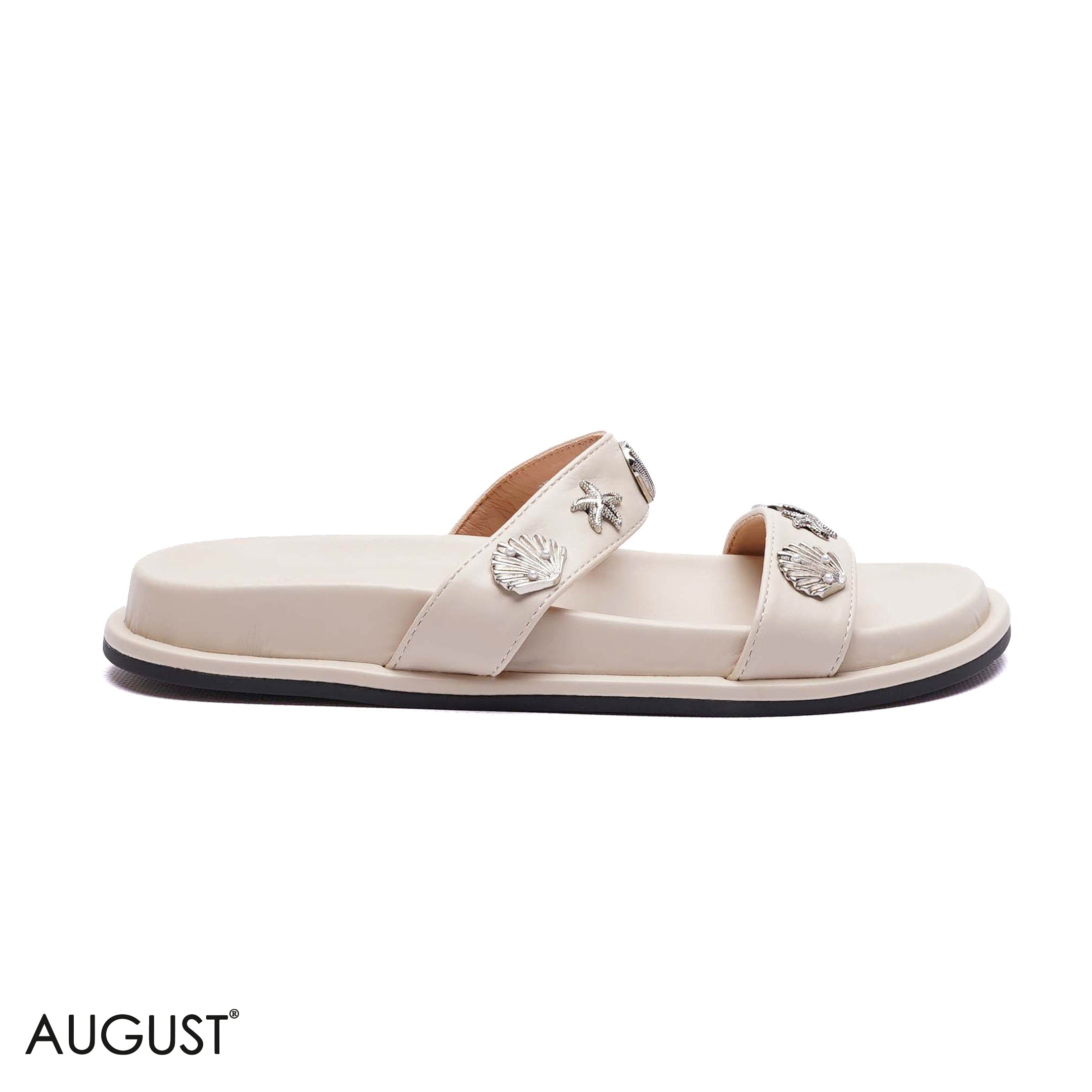 ELEGANT SEASHELL EMBELLISHED DOUBLE-STRAP SLIPPER