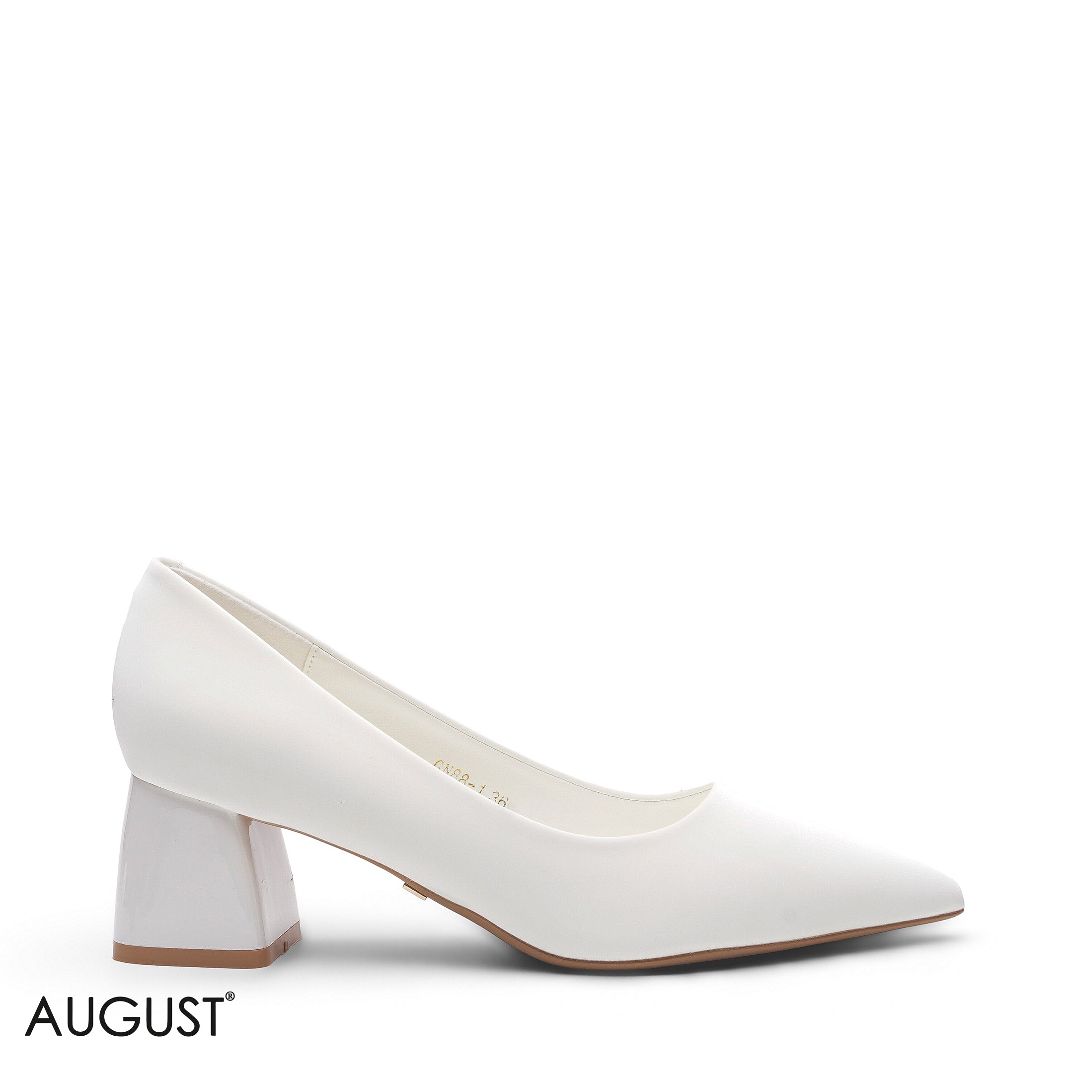 WHITE SMOOTH MATTE LEATHER POINTED BLOCK HEEL