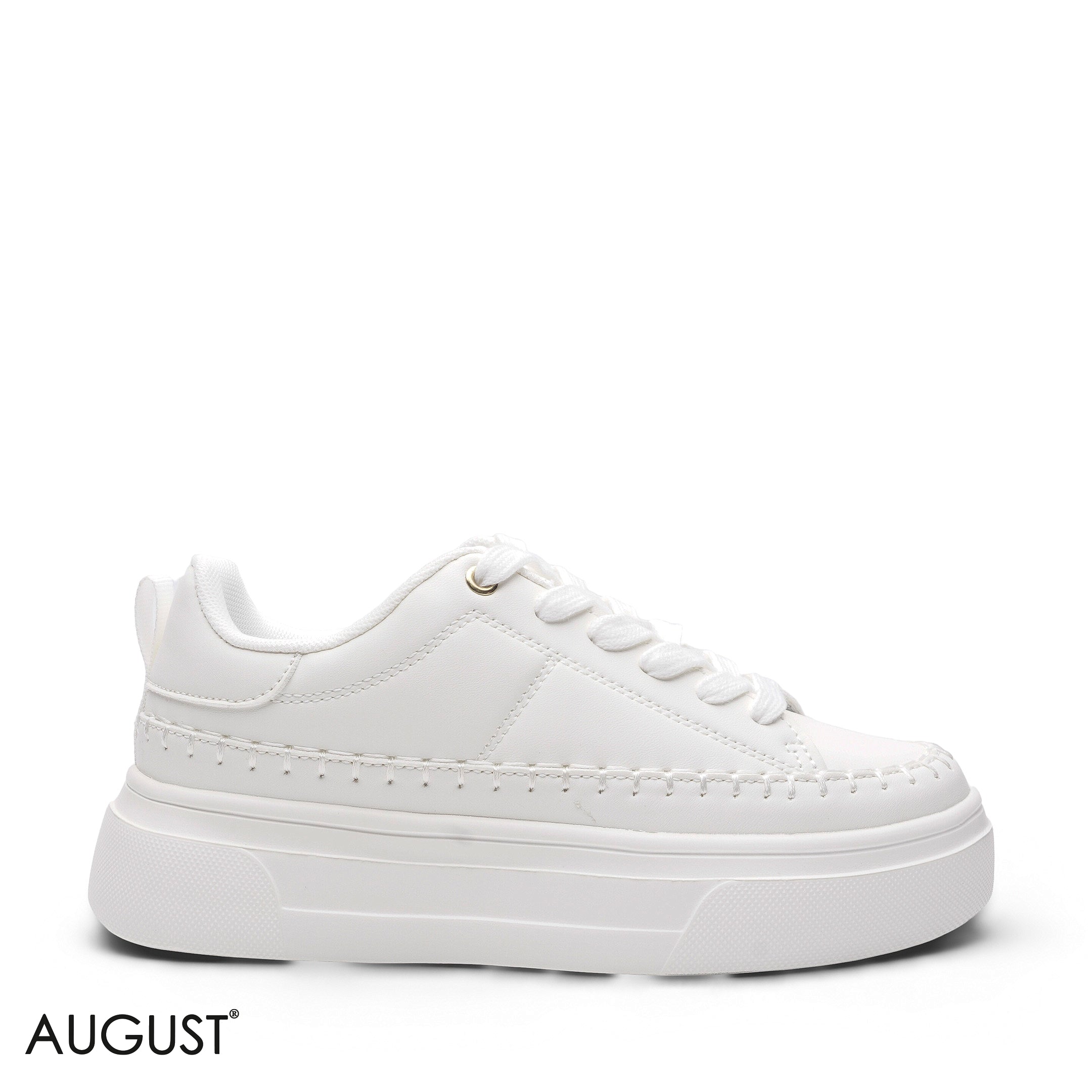ELEGANT ALL-WHITE STITCHED PLATFORM SNEAKER