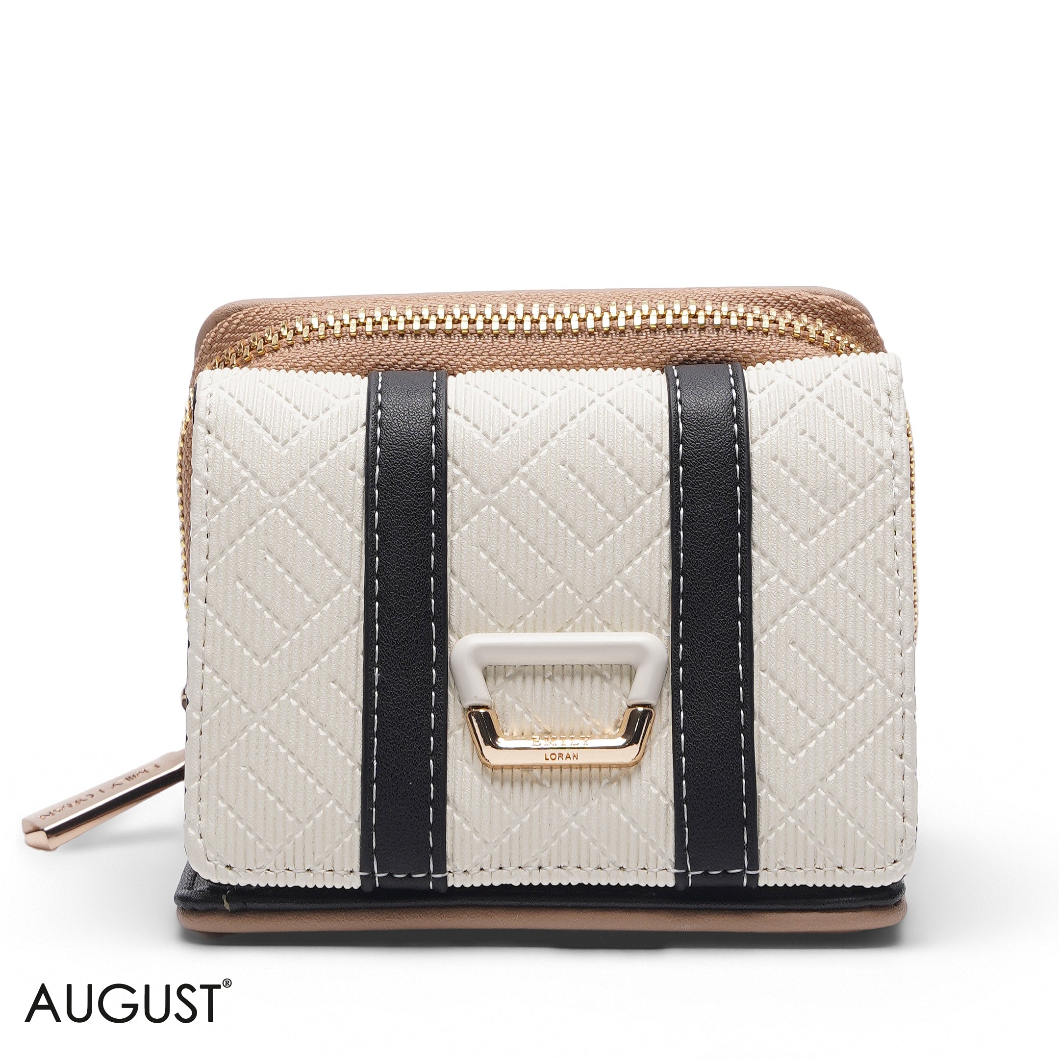 BEIGE & BLACK ZIP-AROUND WALLET