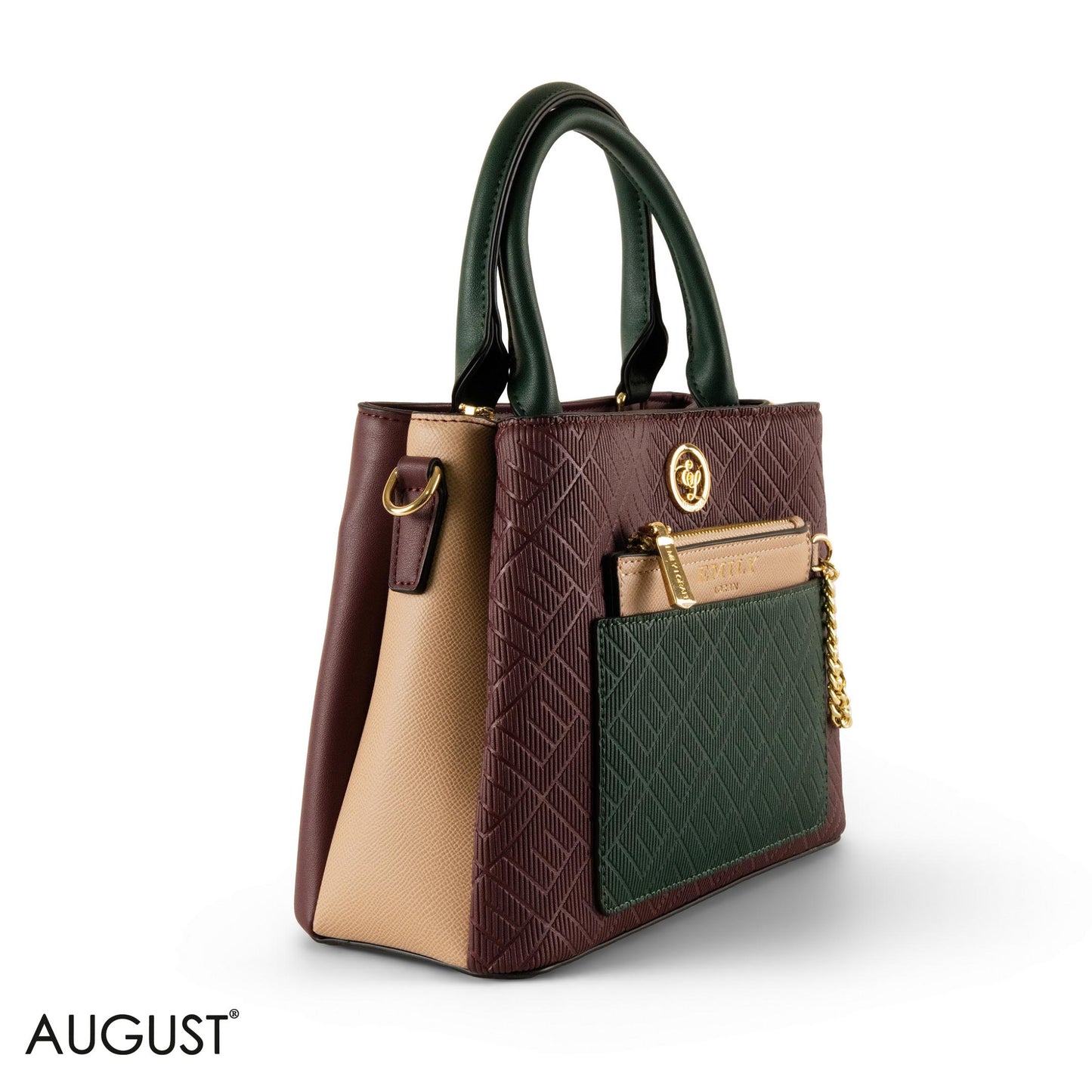 EMILY LORAN PATTERNED LEATHER HANDBAG WITH CHAIN DETAIL -MED