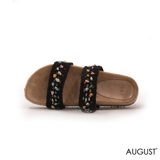 BLACK BRAIDED STRAPS SLIPPERS WITH CORK SOLE