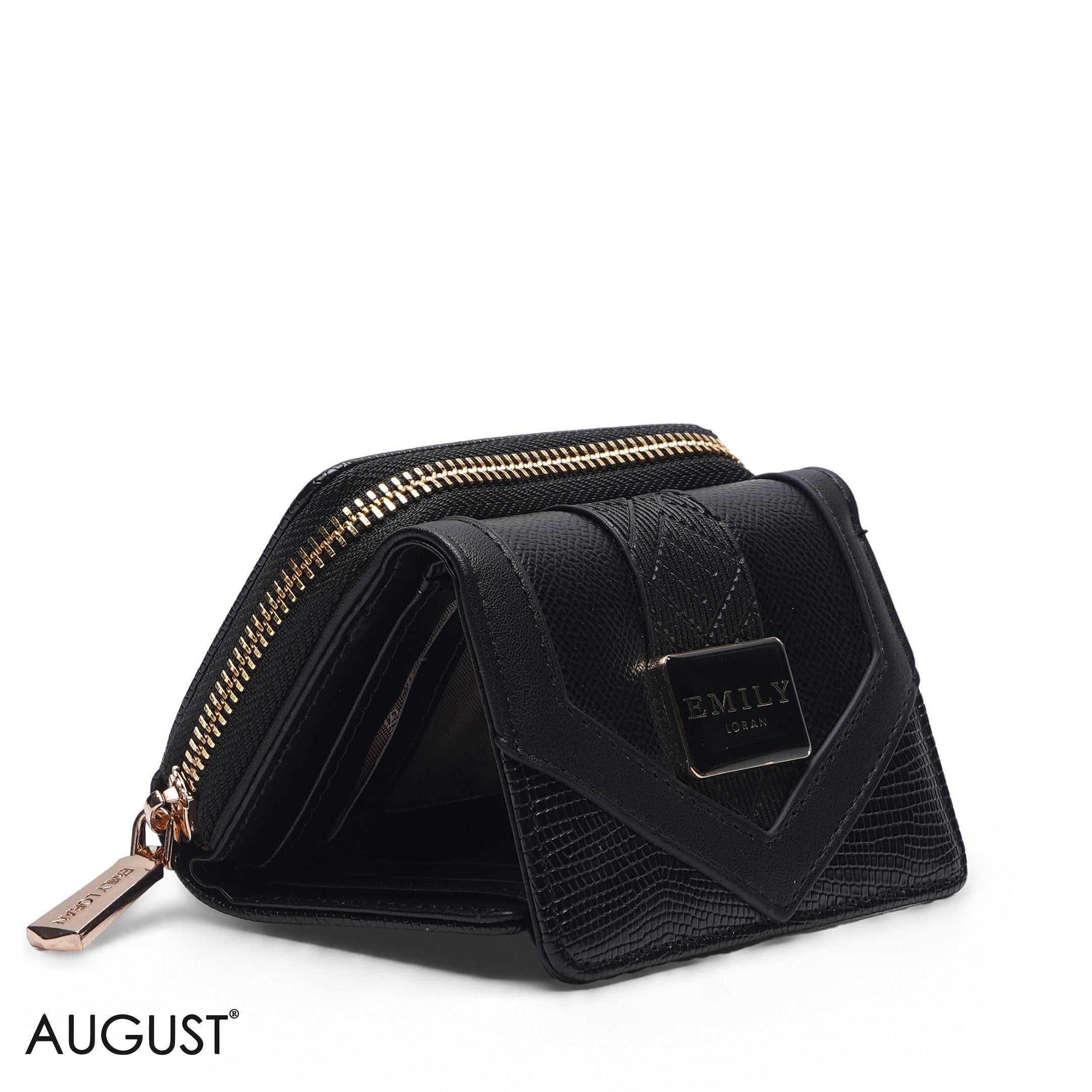 BLACK SOLID ZIP-AROUND WALLET