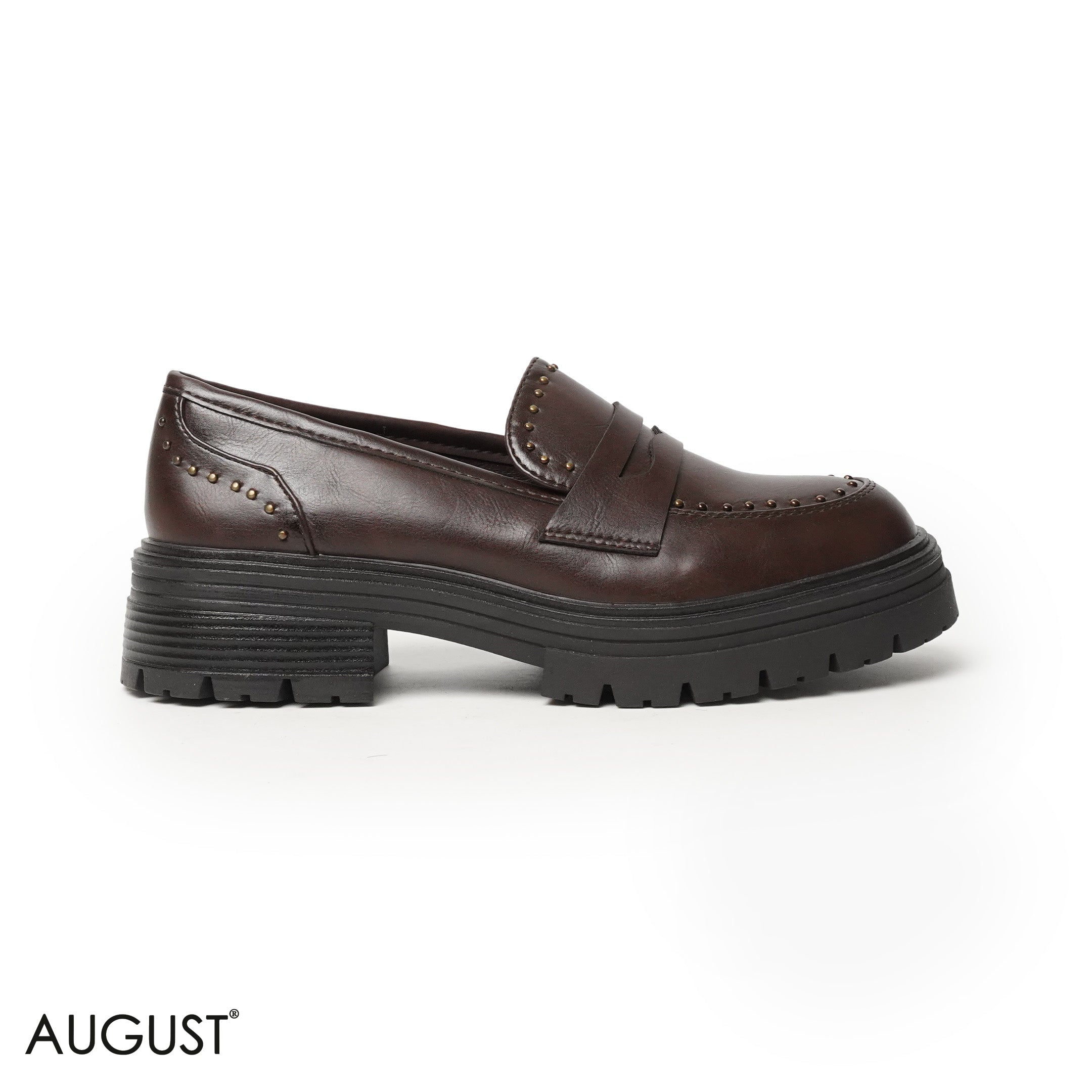 BROWN LEATHER LOAFERS WITH STUDDED NAILS
