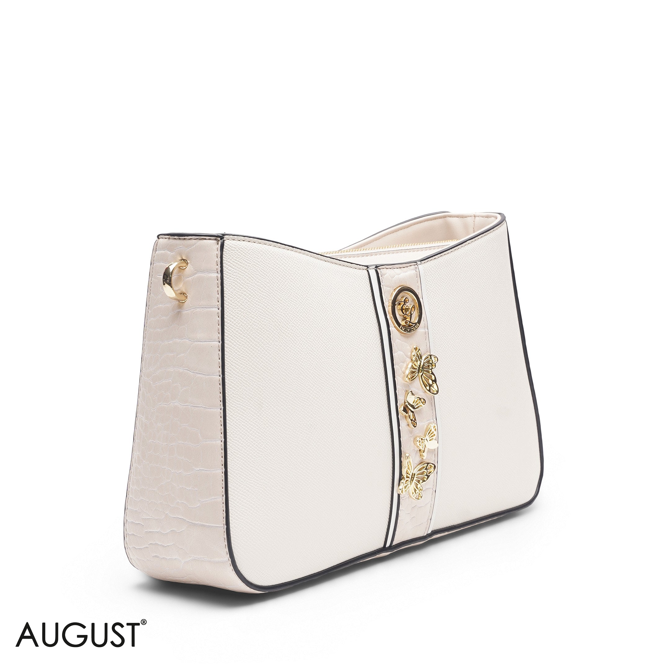 BEIGE FLORAL TOTE WITH SCARF - MED