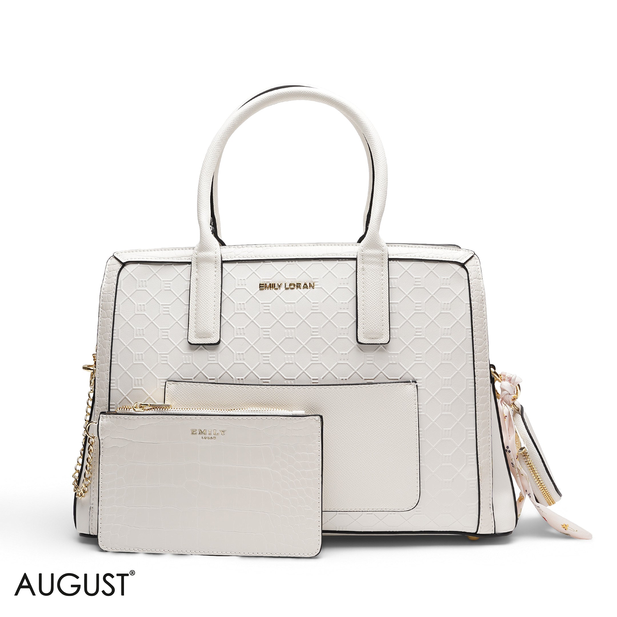 EMBOSSED TOP-HANDLE MULTI-POUCH TOTE BAG SET
