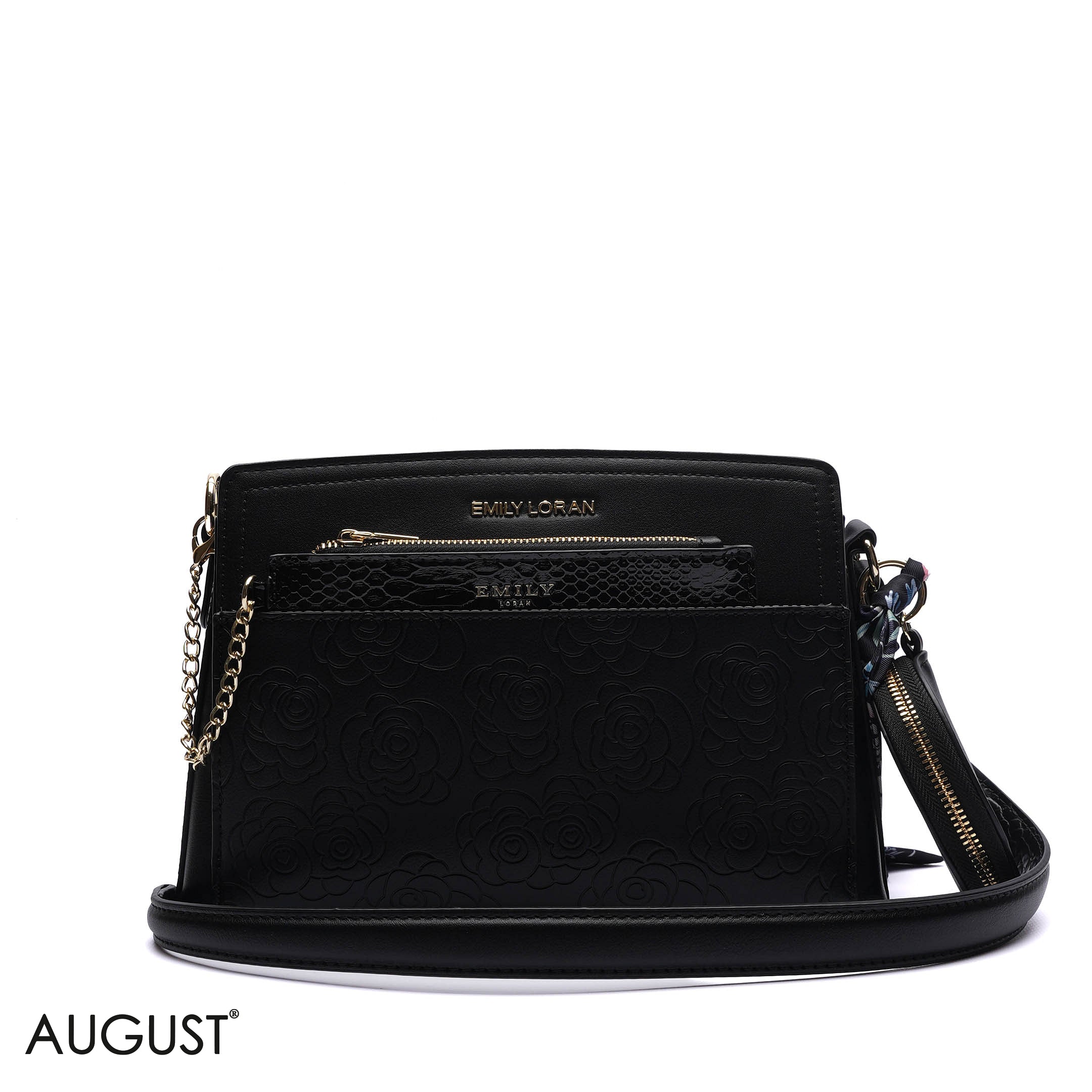 EMBOSSED FLORAL CROSSBODY BAG WITH POUCH