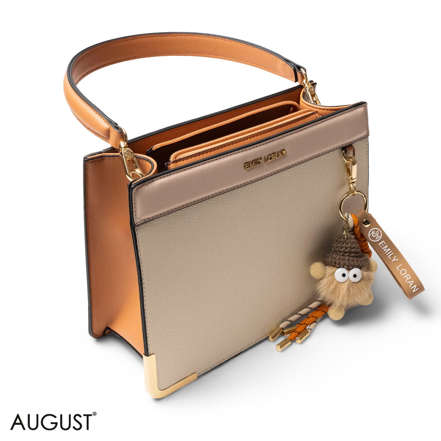 MATTE SMOOTH LEATHER HANDBAG WITH ACCESSORIES -MED