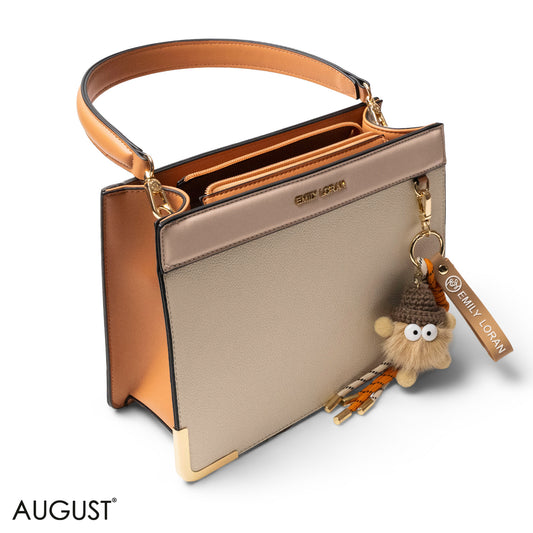 MATTE SMOOTH LEATHER HANDBAG WITH ACCESSORIES -MED