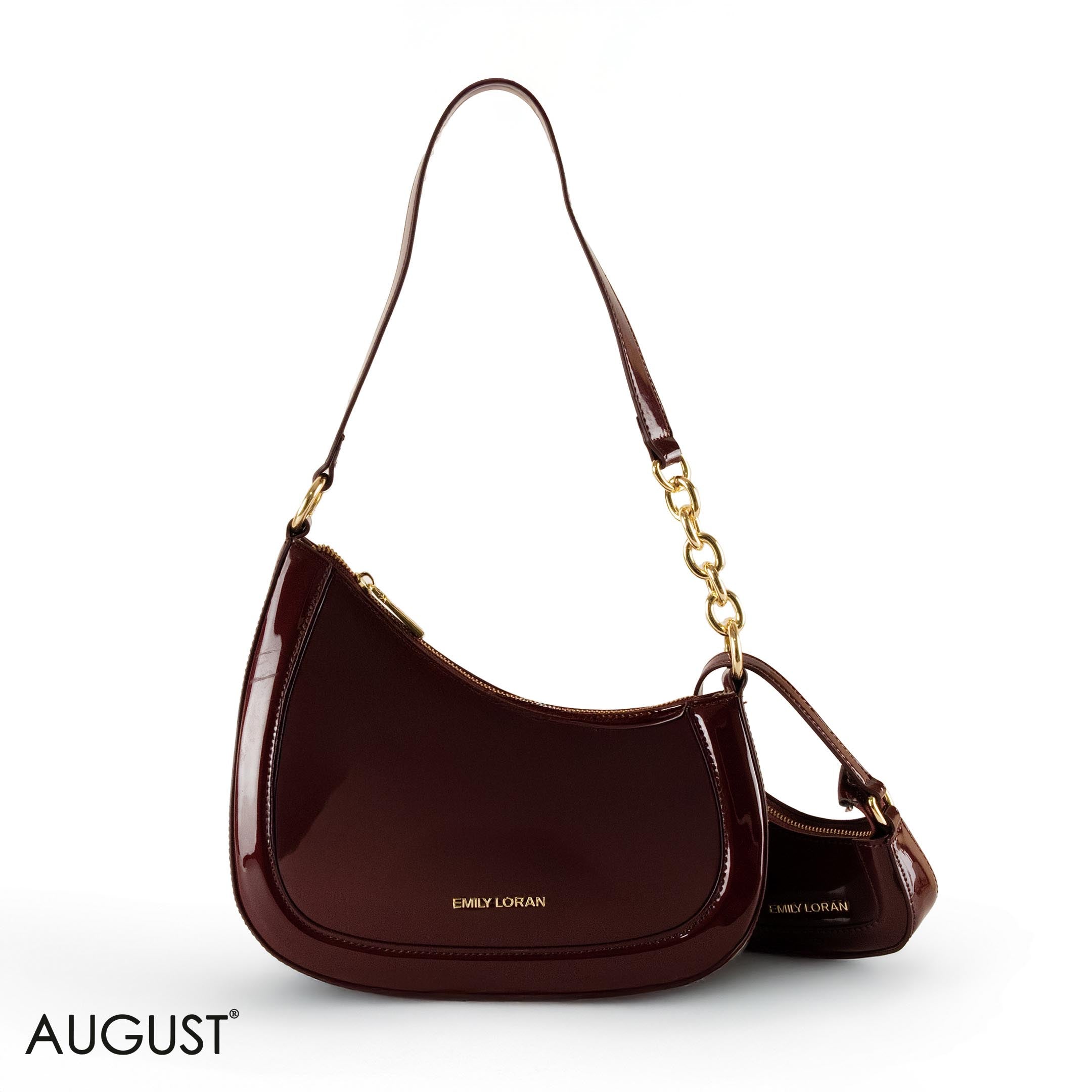 MODERN GLOSSY LEATHER SHOULDER BAG WITH MINI WALLET - SMALL