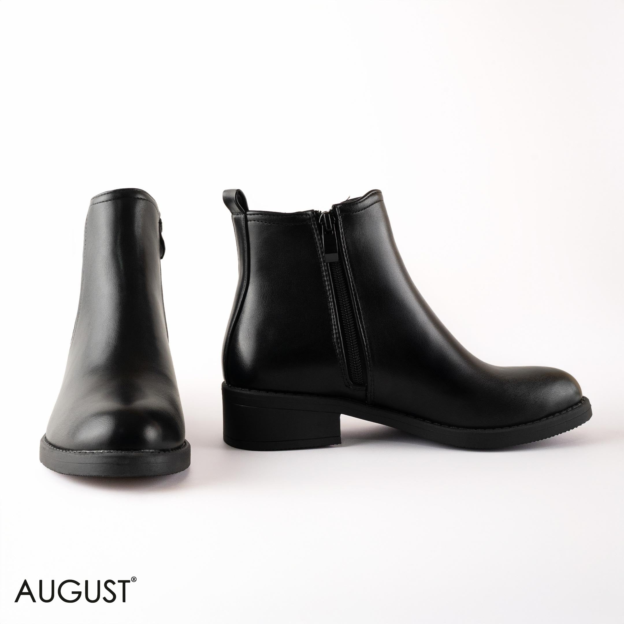 BROWN LEATHER ANKLE BOOTS WITH RUBBER DETAIL