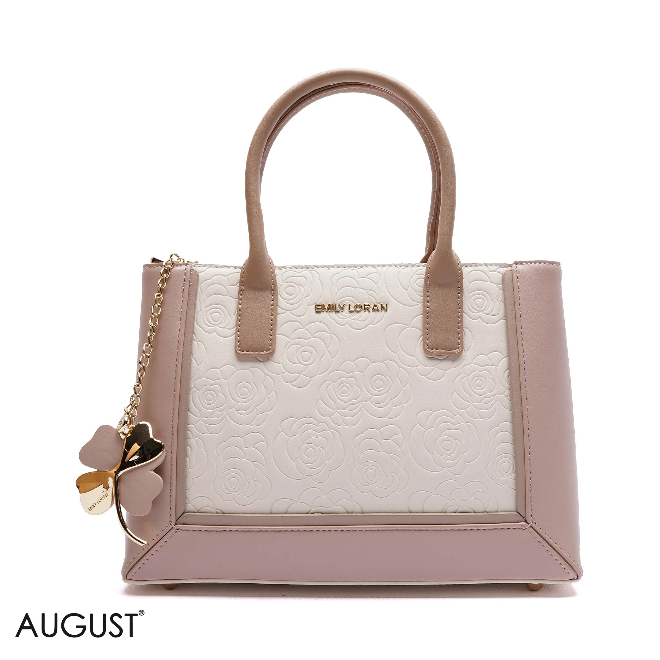 EMBOSSED FLORAL HANDBAG WITH FLOWER CHARM