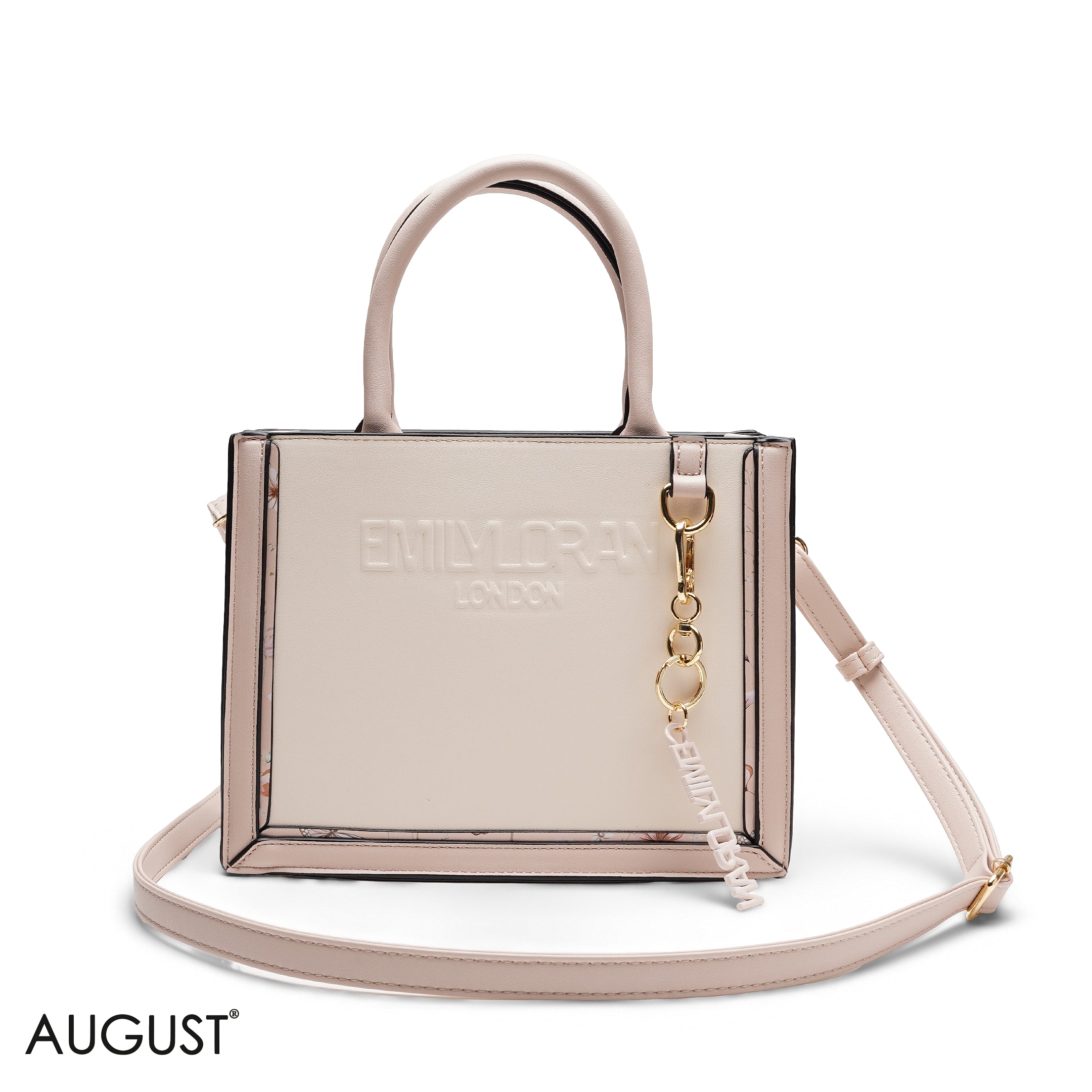NAVY BLUEE EMBOSSED LOGO SQUARE TOP HANDLE BAG