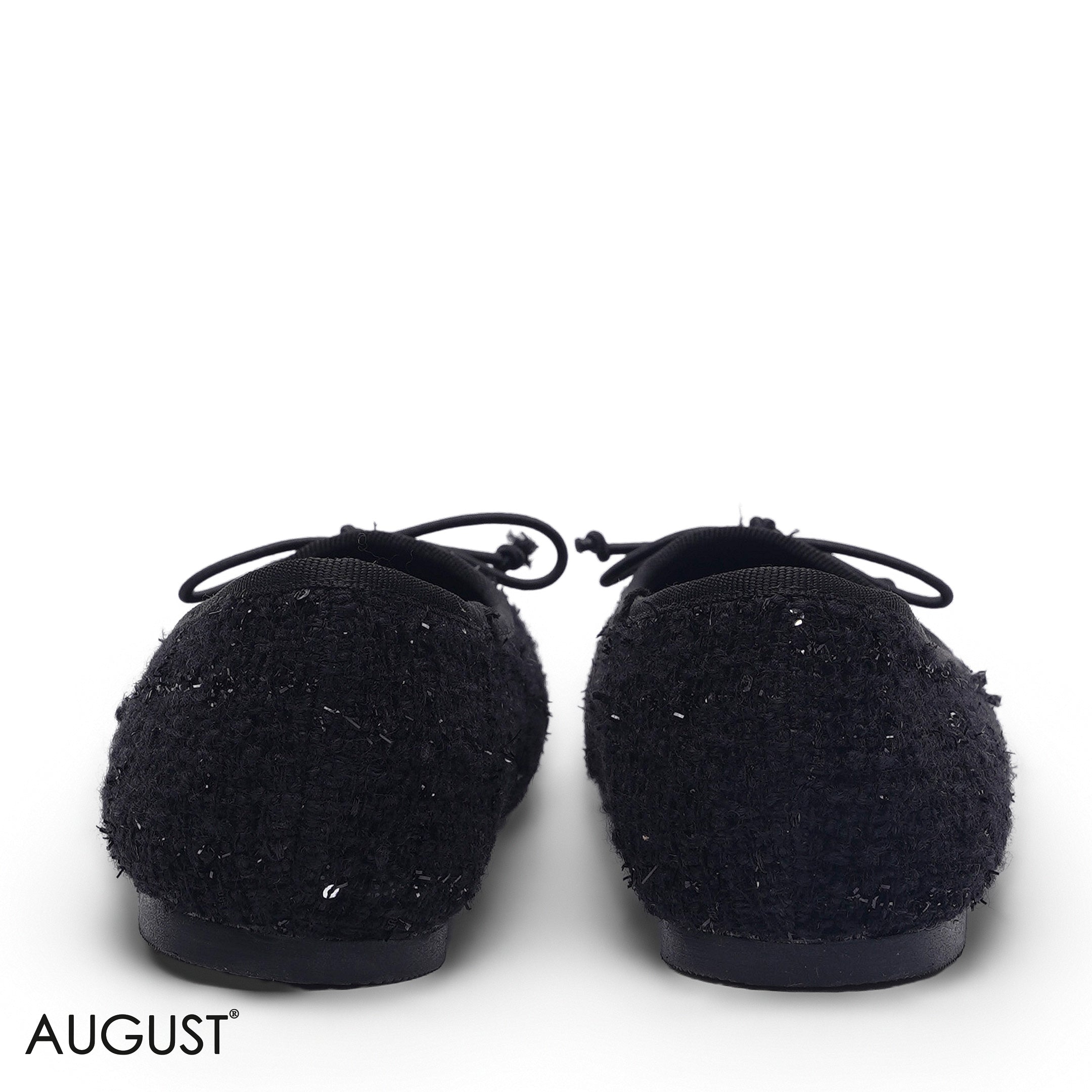 ELEGANT BLACK TWEED SLINGBACK FLAT