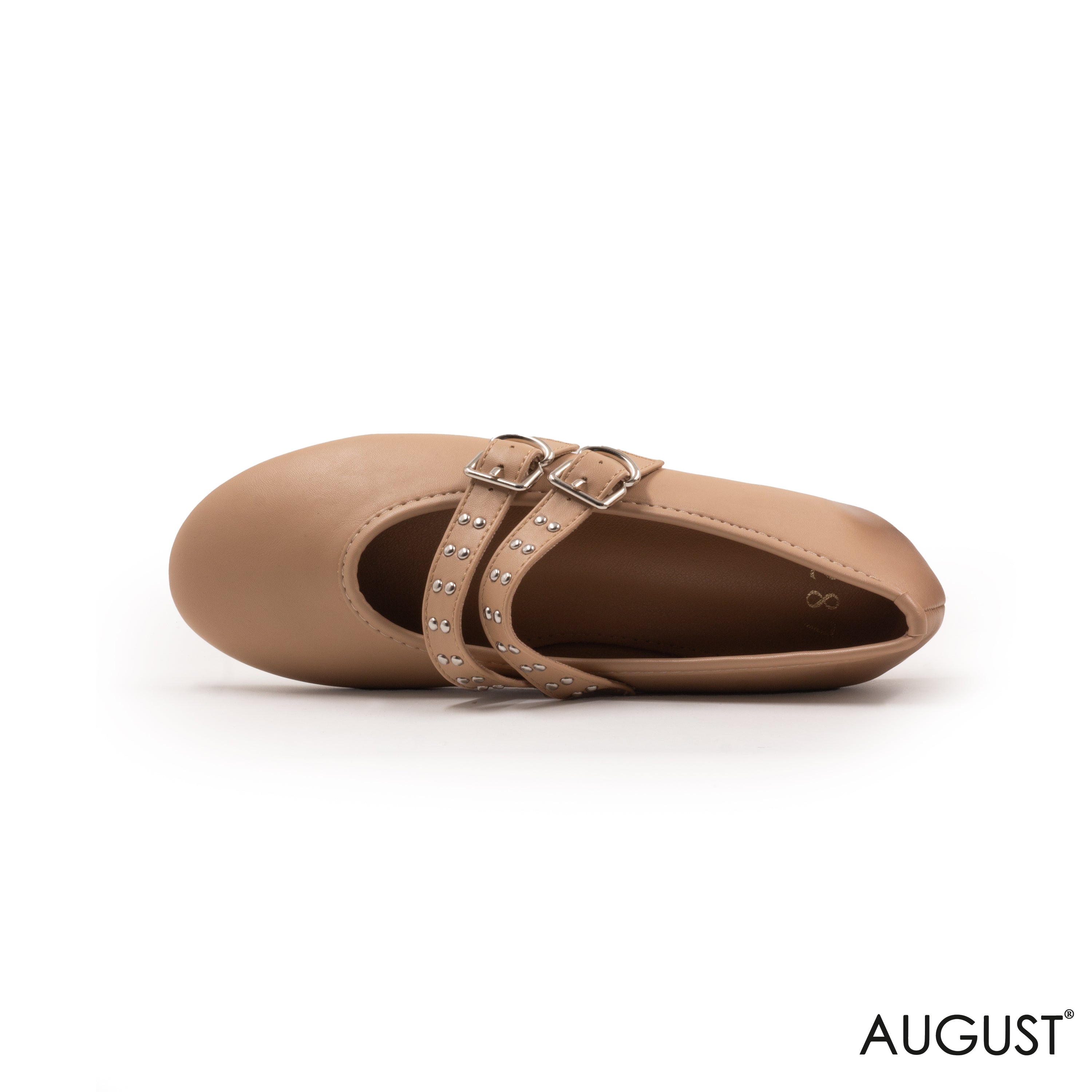 BEIGE LEATHER BALLET FLAT WITH BUCKLED