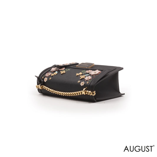 LEATHER CROSSBODY BAG WITH FLORAL , BUTTERFLY EMBROIDERY -MED