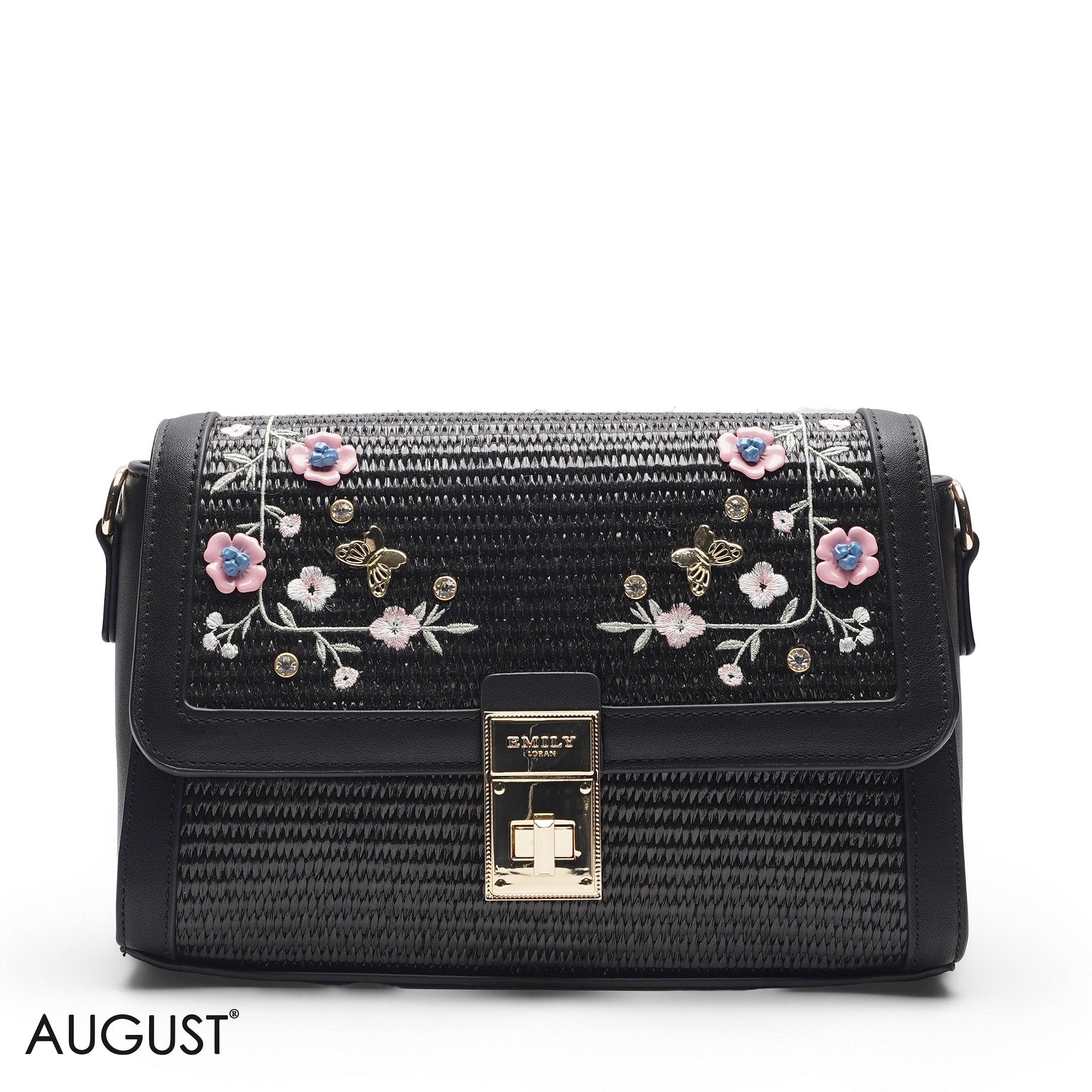 TEXTURED SCARF BLACK TOP HANDLE BAG - MED