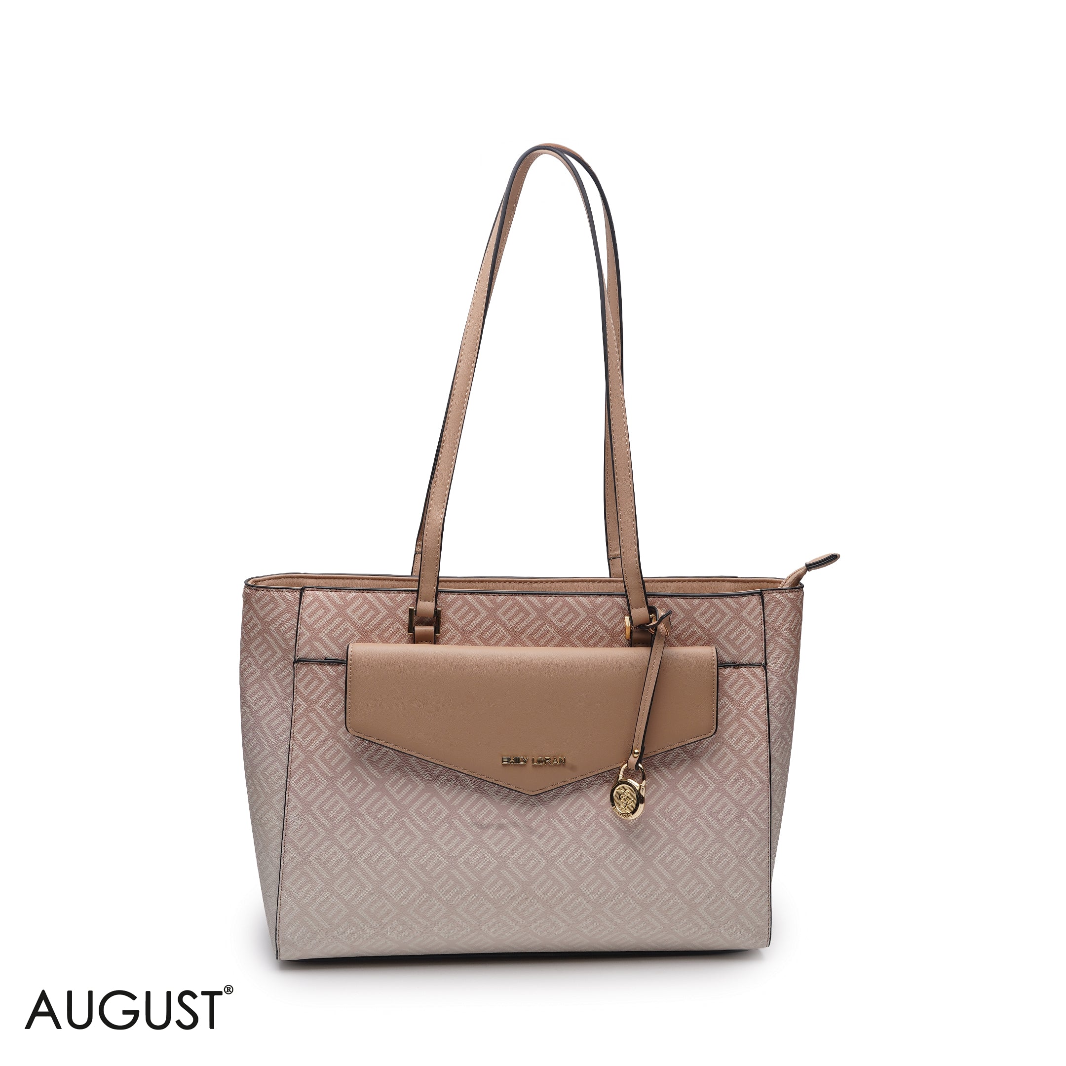 PEACH MONOGRAM PRINT THREE PIECE MATCHING BAG SET