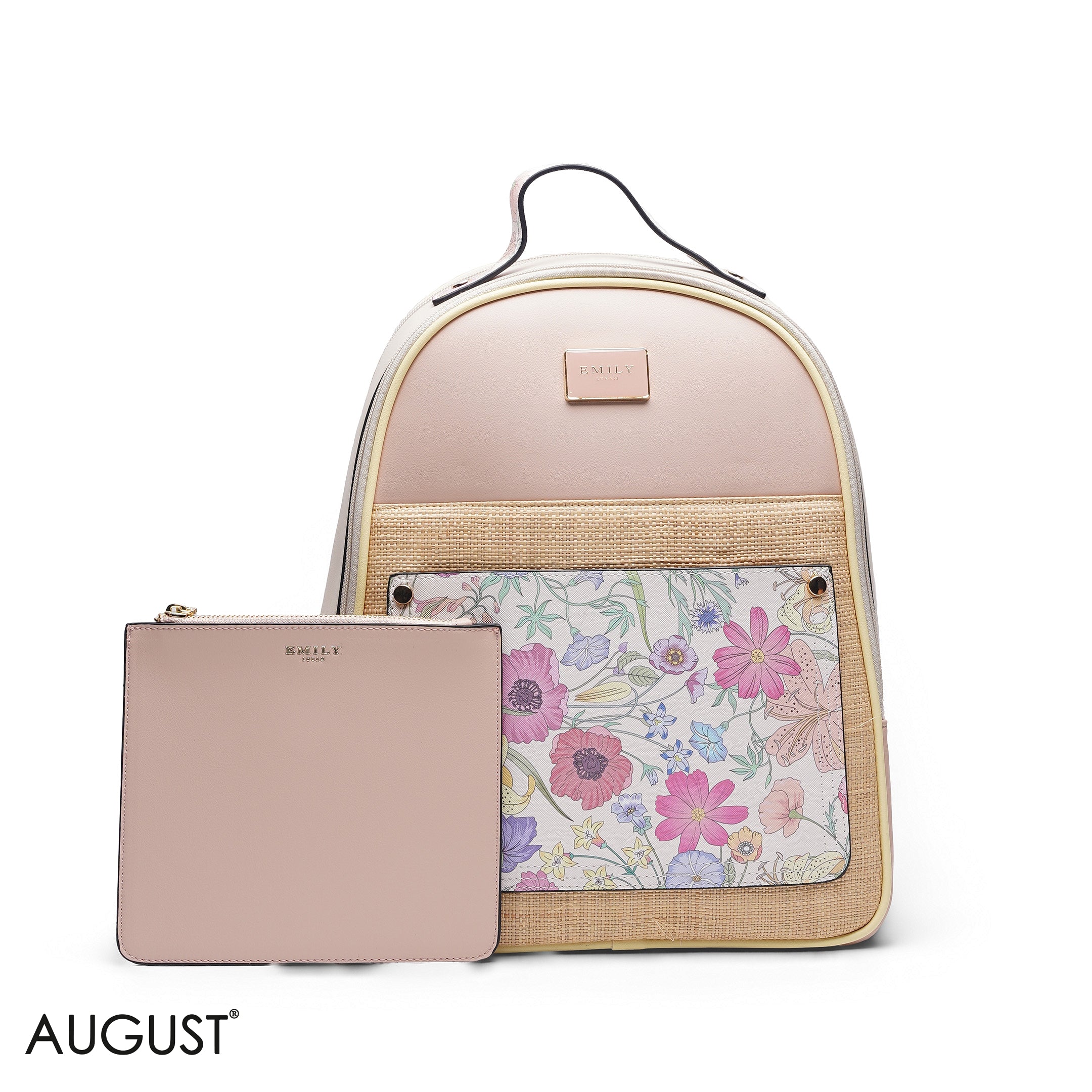STRAW FLORAL MULTI COLOR BACKPACK BAG - LARGE