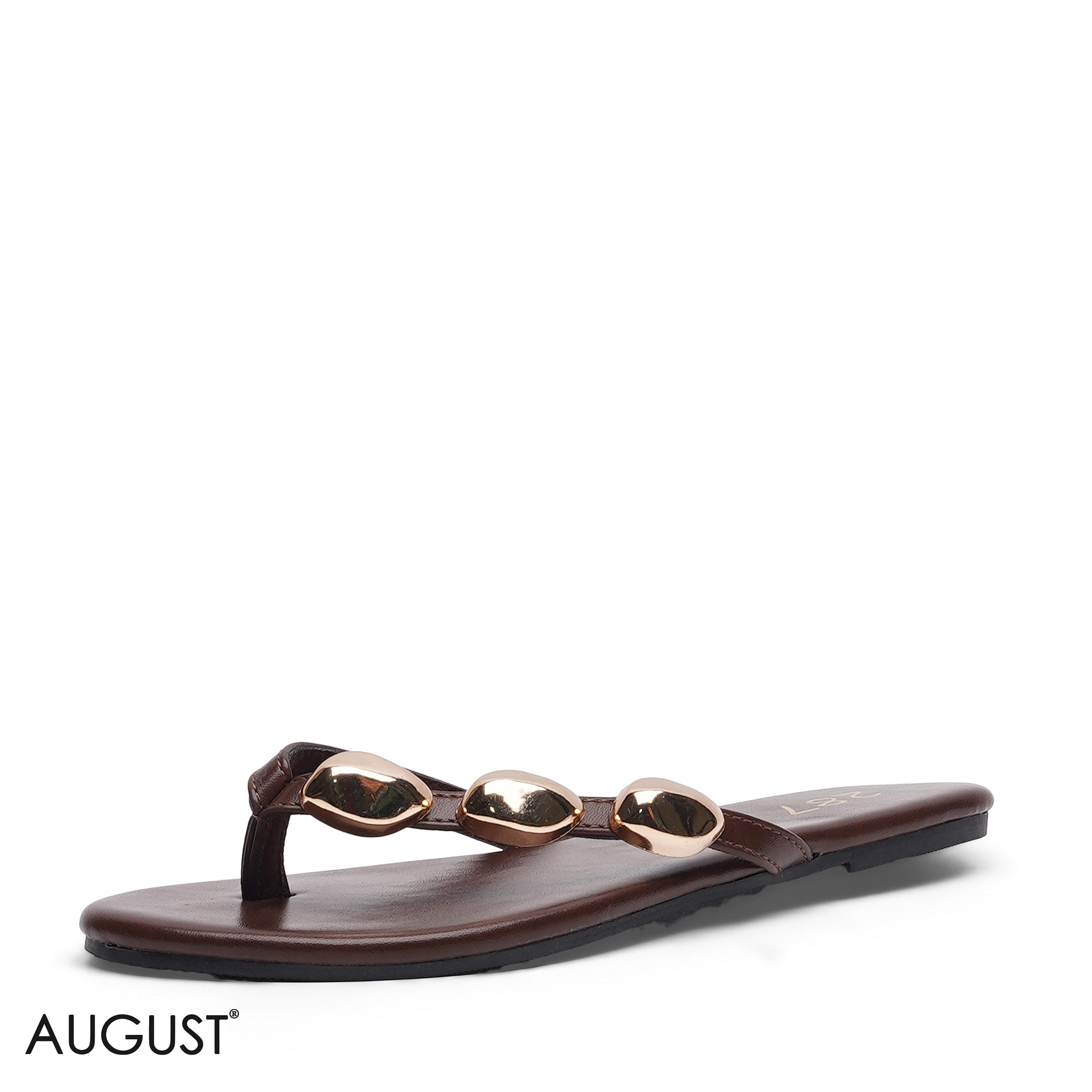 BROWN SLIPPER WITH METALLIC BEAD ACCENTS
