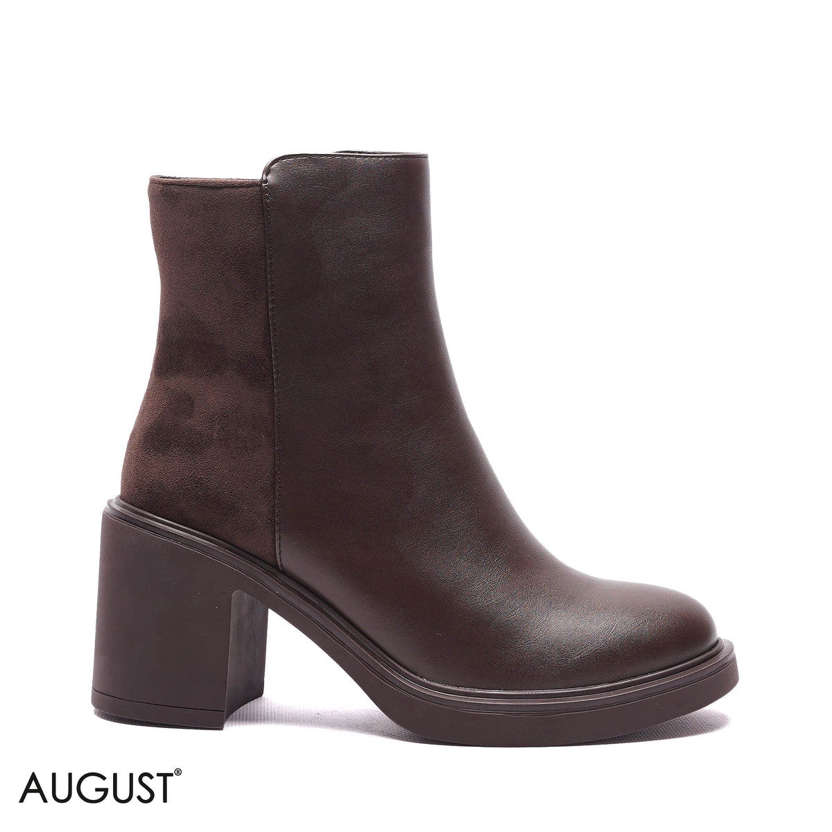 MIXED-MEDIA PLATFORM BLOCK HEEL BOOTS