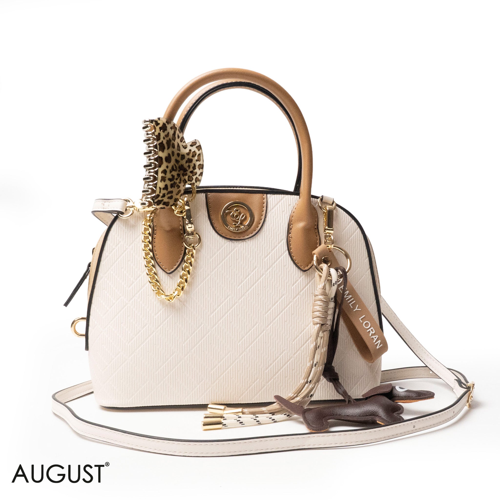 EMILY LORAN EMBOSSED LEATHER HANDBAG WITH ACCESSORIES - MED