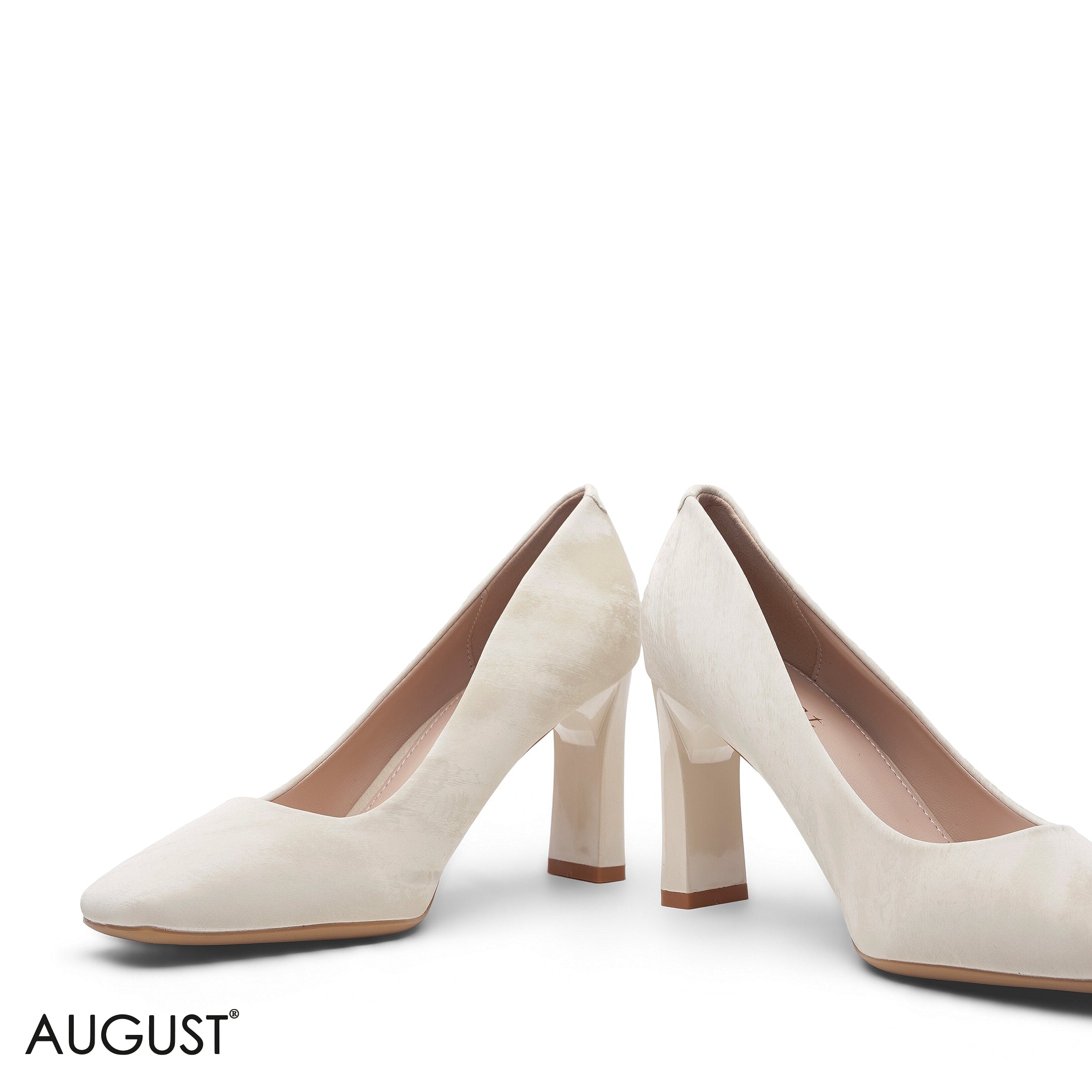 BEIGE LUXURIOUS VELVET PUMP WITH STYLISH BLOCK HEEL