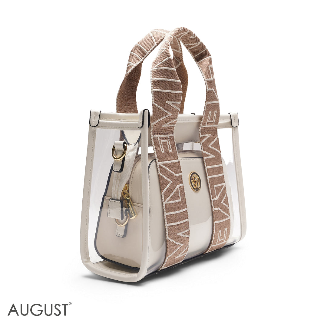 BEIGE TRANSPARENT BAG WITH SOLID INNER POUCH